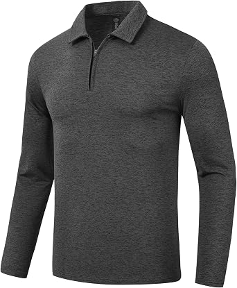 MoFiz Lightweight Mens Long Sleeve Polo Shirts Quarter Zipper Pullover Mens Polo Shirts