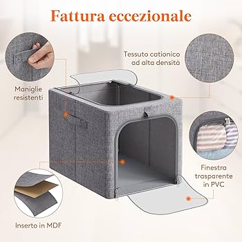 Organizer Armadio Con Struttura Metallo - 3 Scatole Rigide Impilabili 24L, Finestra Trasparente