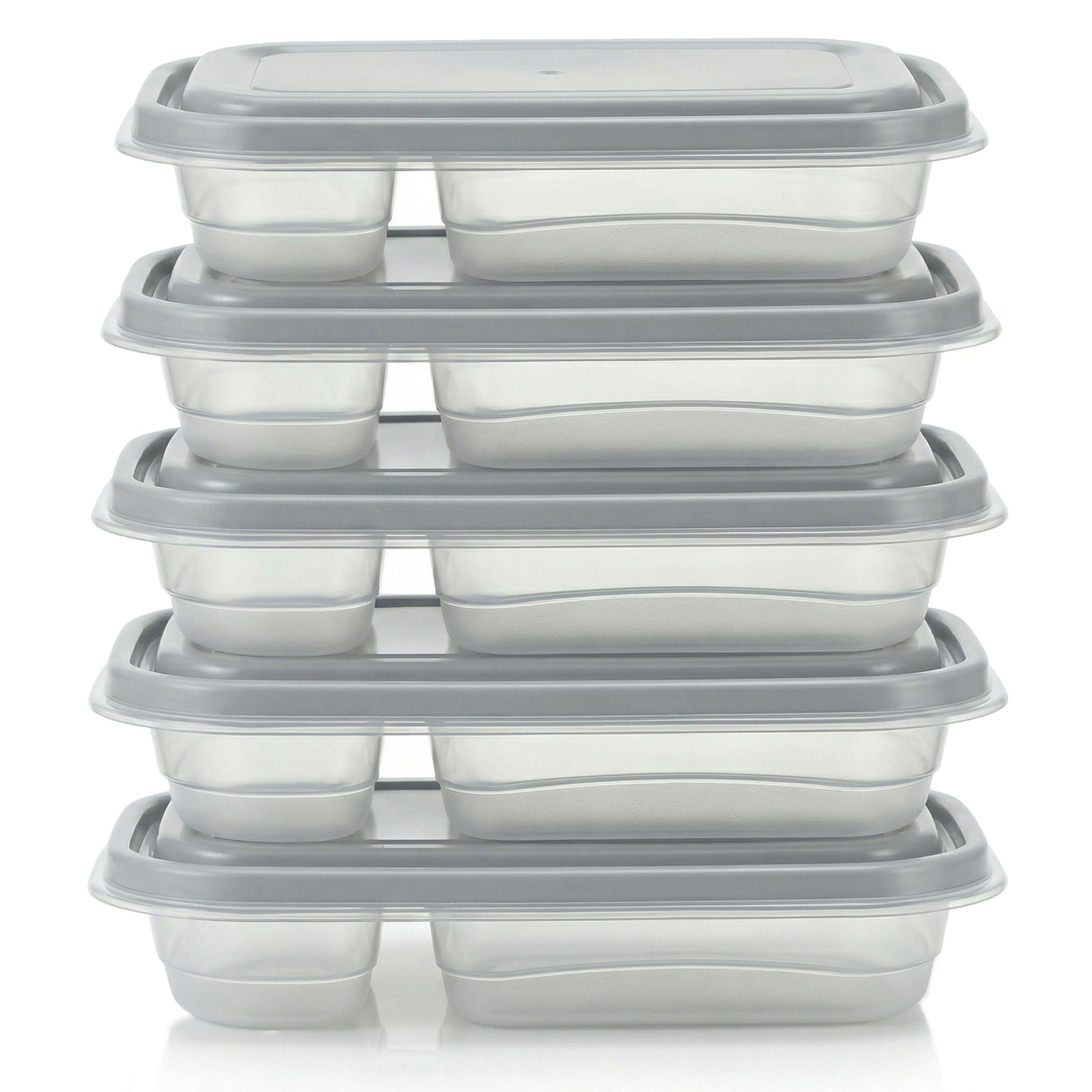 Arendo – 5x Behälterset 1 Liter – mit passgenauen Deckeln – Lunchbox Meal Prep Boxen – mit 2 Fächern – Vorratsdosen – stapelbar – eckig – Fassungsvermögen 1L (0,7 + 0,3 L) – spülmaschinengeeignet