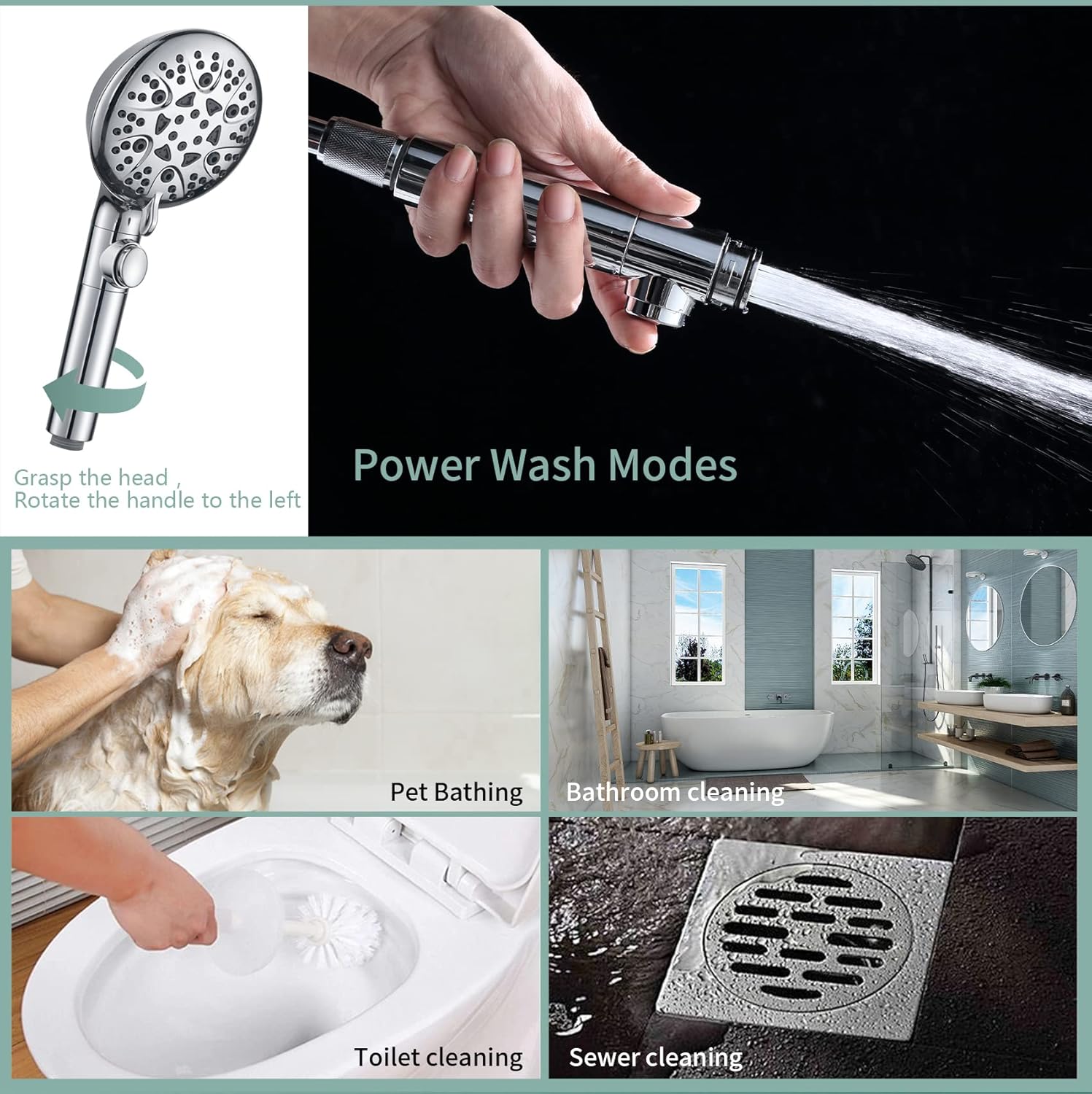 Handheld Shower Heads with ON OFF Switch, Extra Long 79-inch Hose 8 Spray