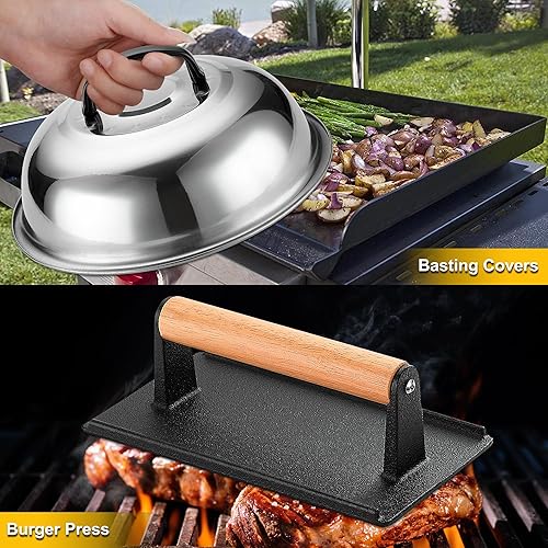 Miniatura 4 de ROMANTICIST Juego de 132 accesorios profesionales para parrilla, juego de espátulas de acero inoxidable resistentes para parrilla, plancha Hibachi,