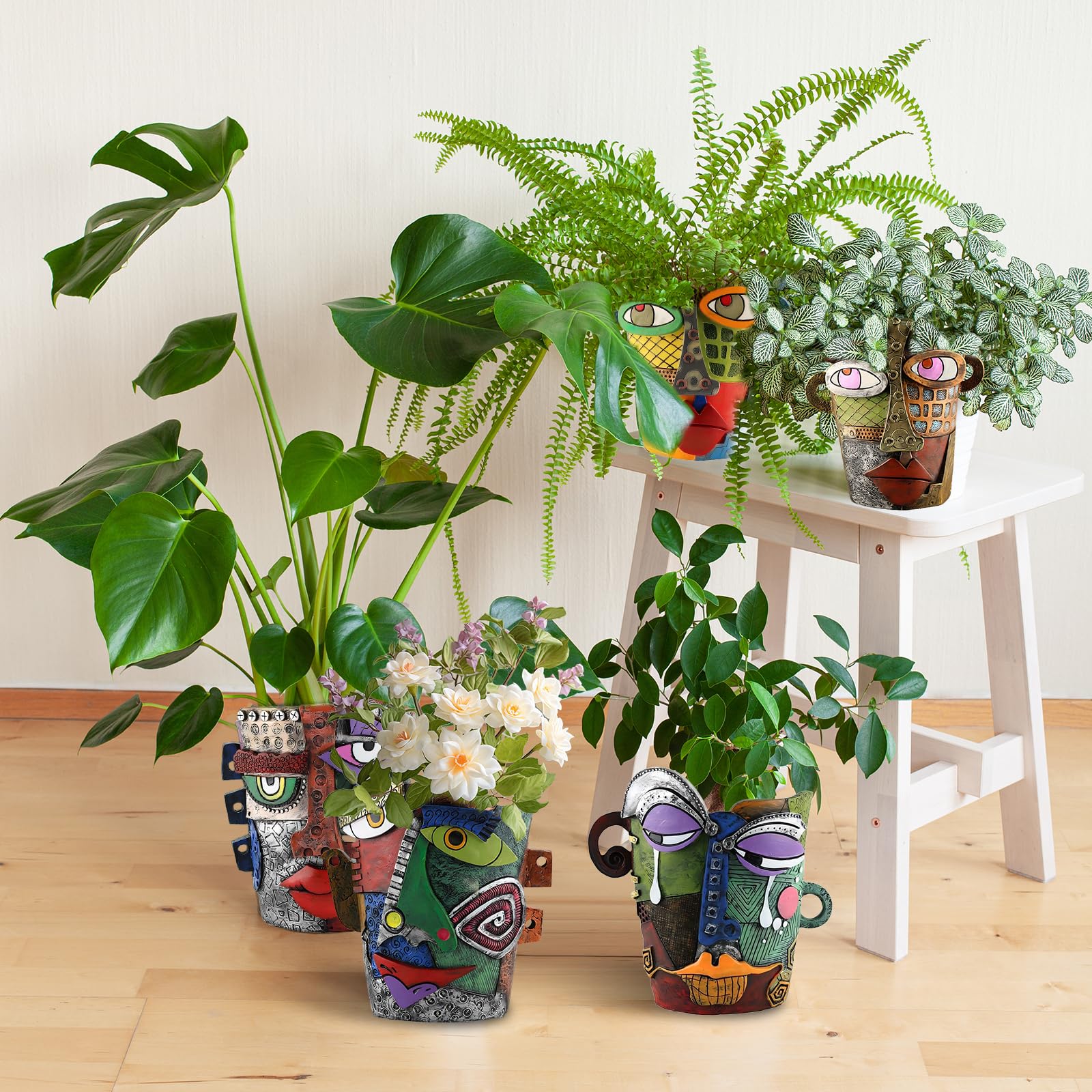 Pot de Fleurs Abstrait, 18.5cm Cache-Pots de Plante Résine Art Portrait Vase Pot de Fleurs pour Interieur Ornements Uniques Décoratif Succulents Balcon Décoration de Jardin