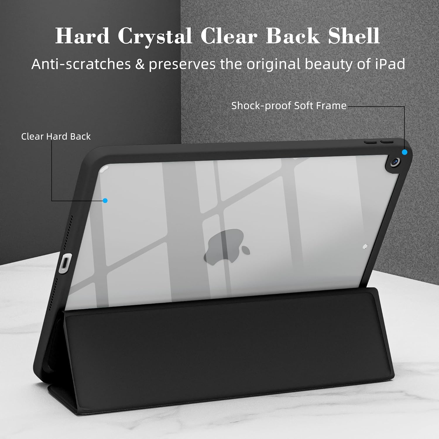 Idocolors Cute Bear Case for iPad 7th/8th/9th Gen 10.2 ", Clear Hard Back Cover with Pencil Holder, Tri-fold Stand Full Wrap Protective Case for Women Girls, Bear/Black - Image 4