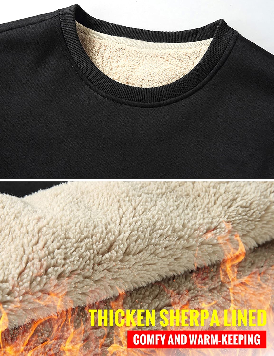 Faleave Men's Sherpa Lined Sweatshirt Fleece Crewneck Winter Thermal Thick Pullover Top - Image 3