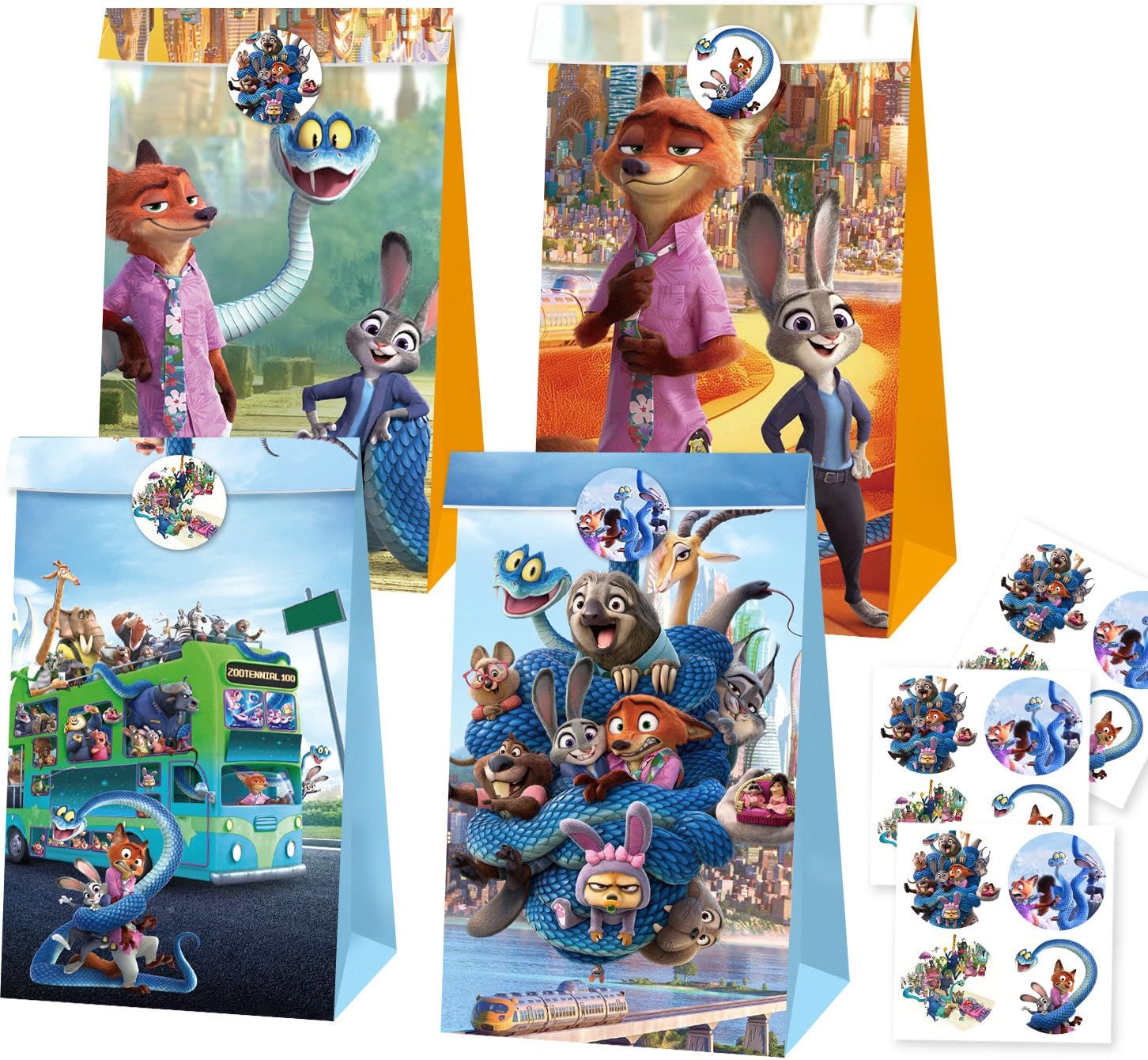 Mengyao Cute Cartoon Animals Party favor Gift Bags with Stickers, Movie Theme Candy Treat Bags, Birthday Party Decorations Supplies