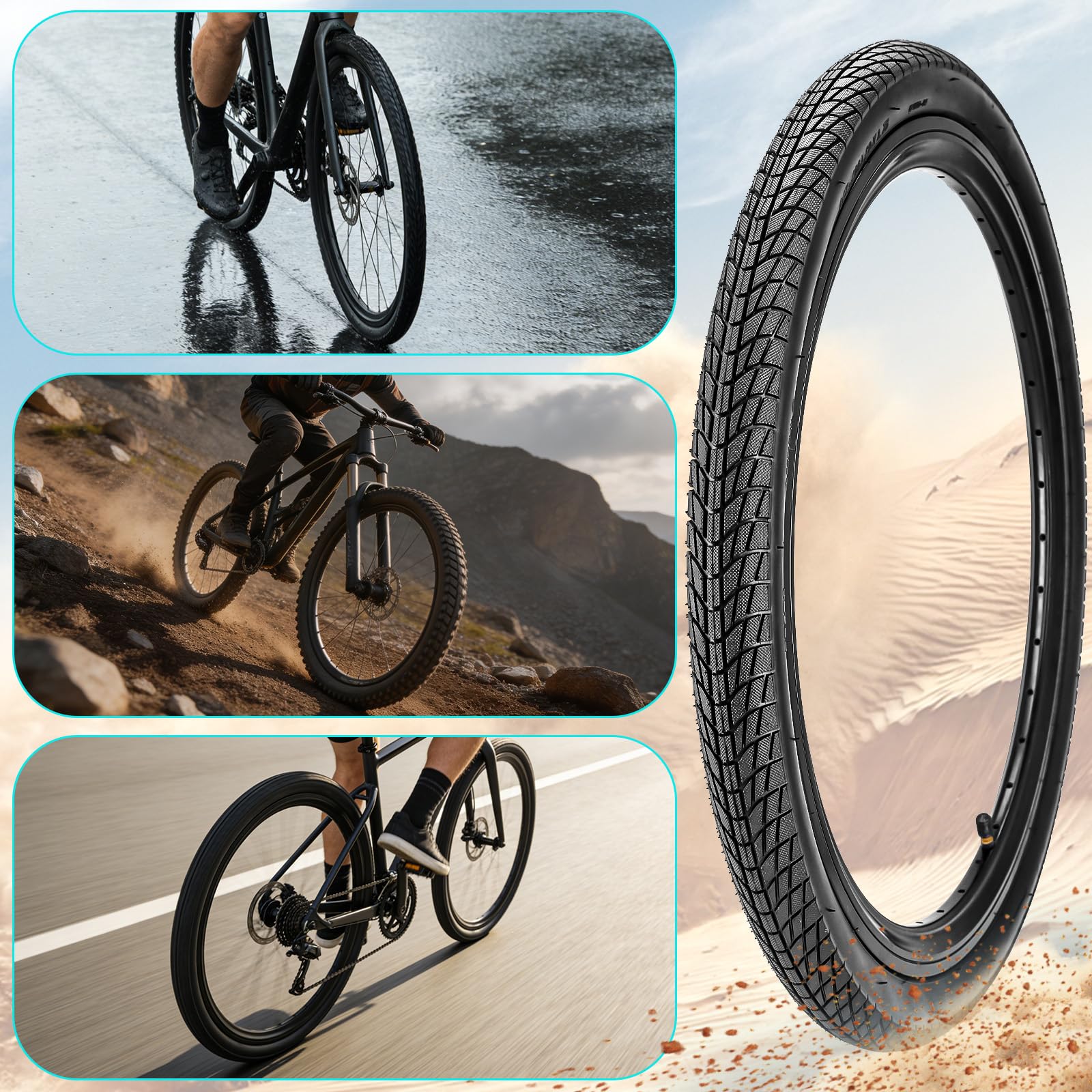 Faltbare Reifen & Schläuche, 32 mm Schrader-Ventil mit Reparaturset, Felgenleiste, Hebel für MTB, Hybrid, Pendler, Stadtfahrräder, 2 Stück, 50,8 cm / 61 cm / 66 x 4,4 cm