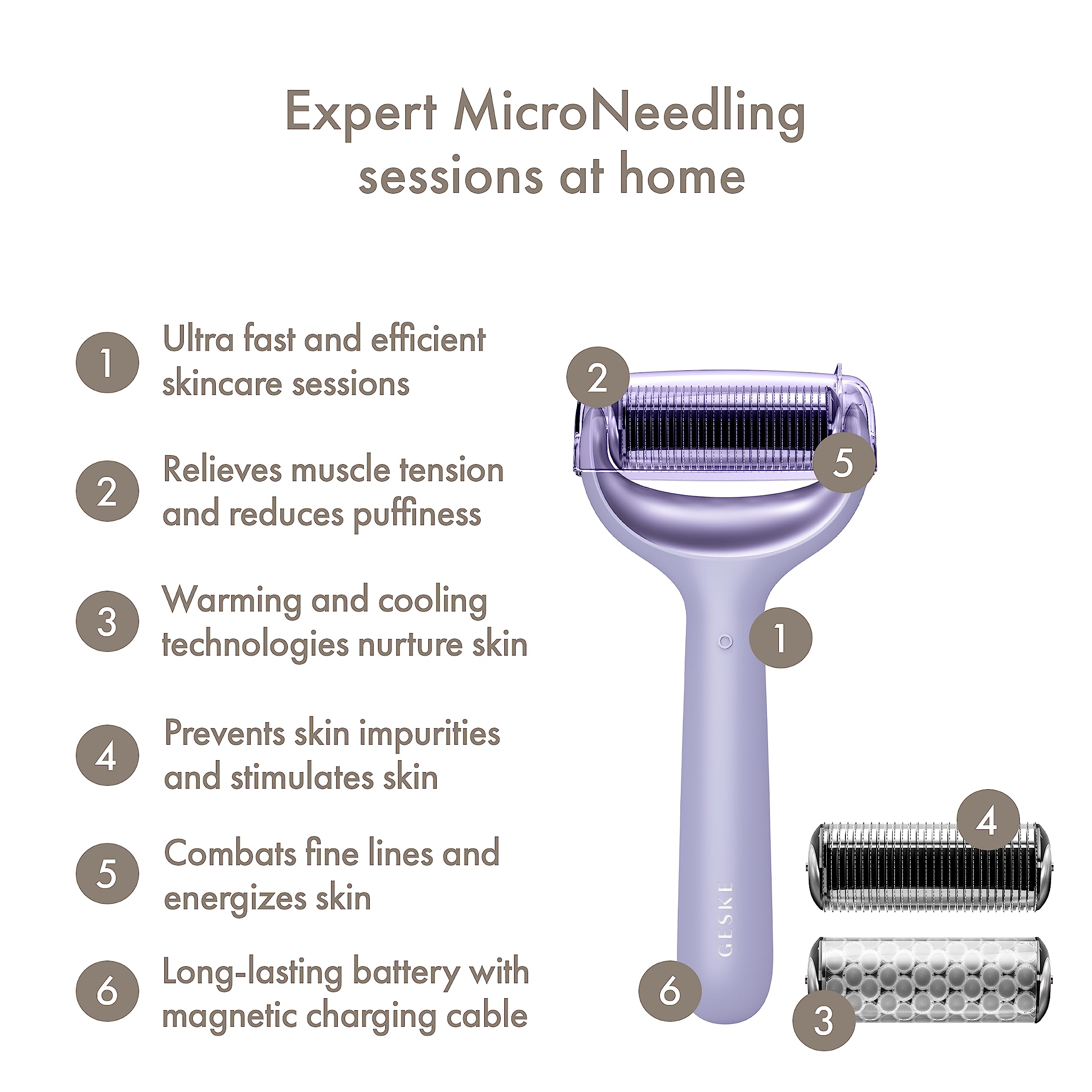 GESKE SmartAppGuided™ MicroNeedle Face & Body Roller, Purple - Image 2