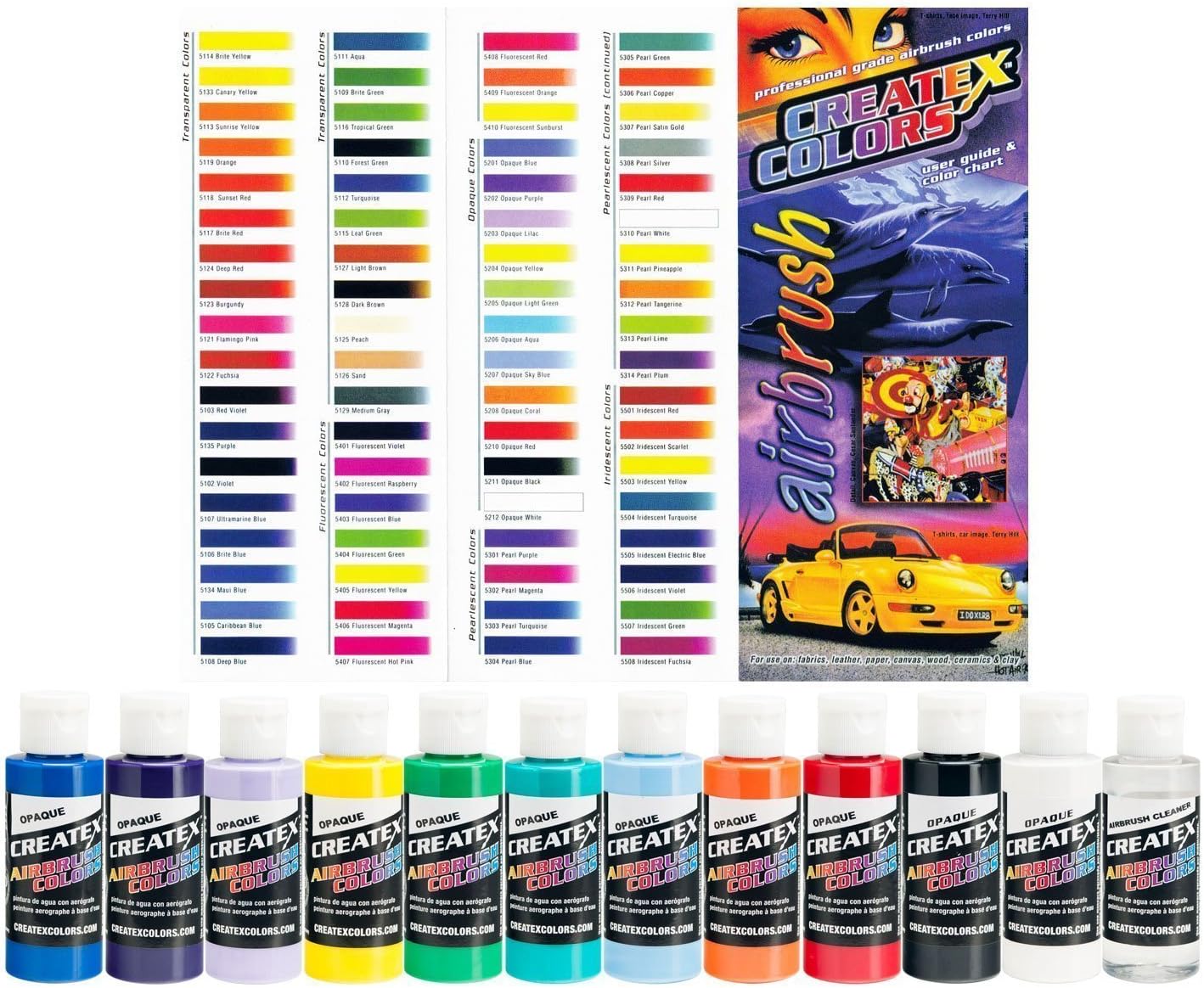 Createx Colors Ready to Use Airbrush Paint Set of ALL 11 Opaque Colors Plus Free Bonus