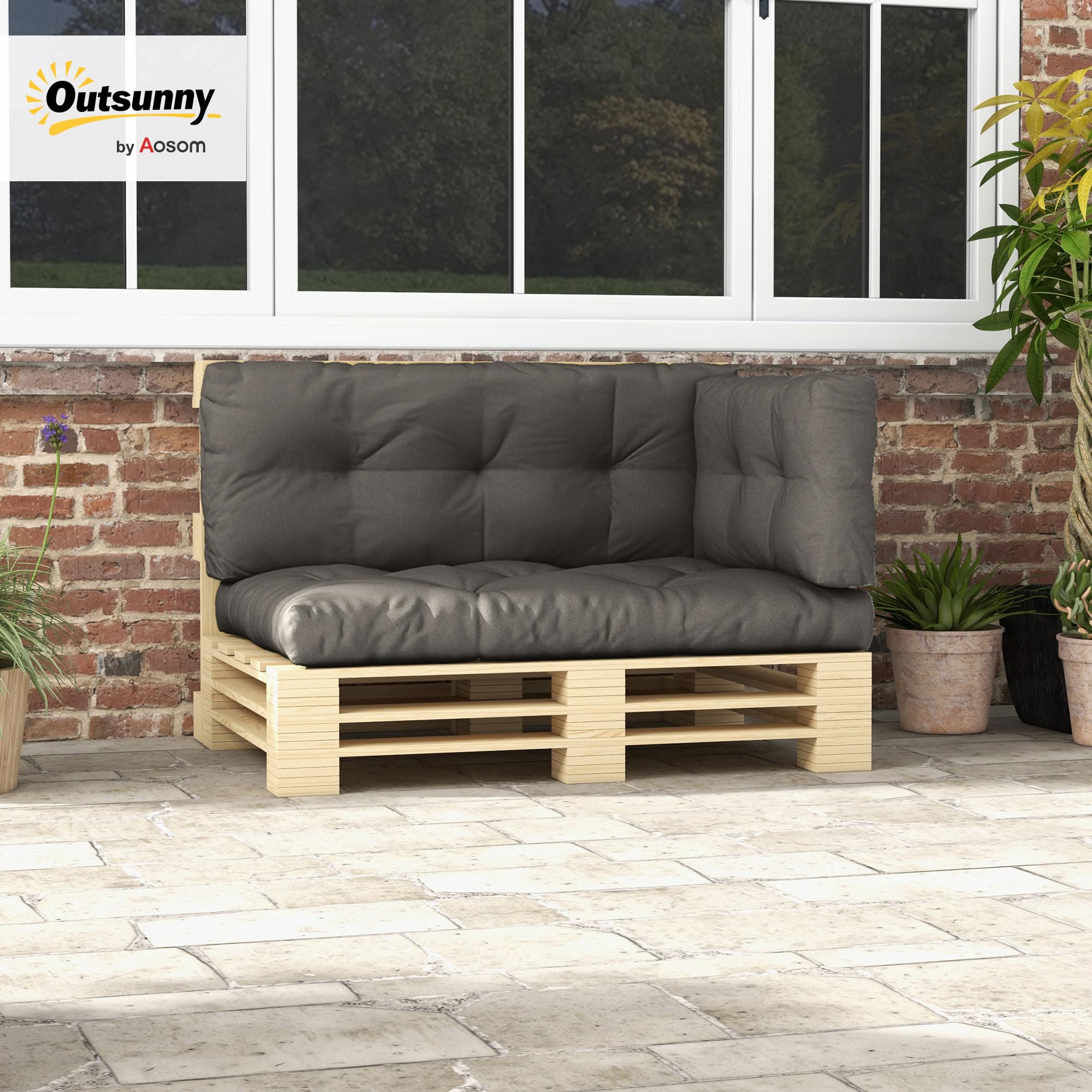 Outsunny 3 Sitzer Palettenkissen UV-Schutz120 x80 x 12 cm Dunkelgrau