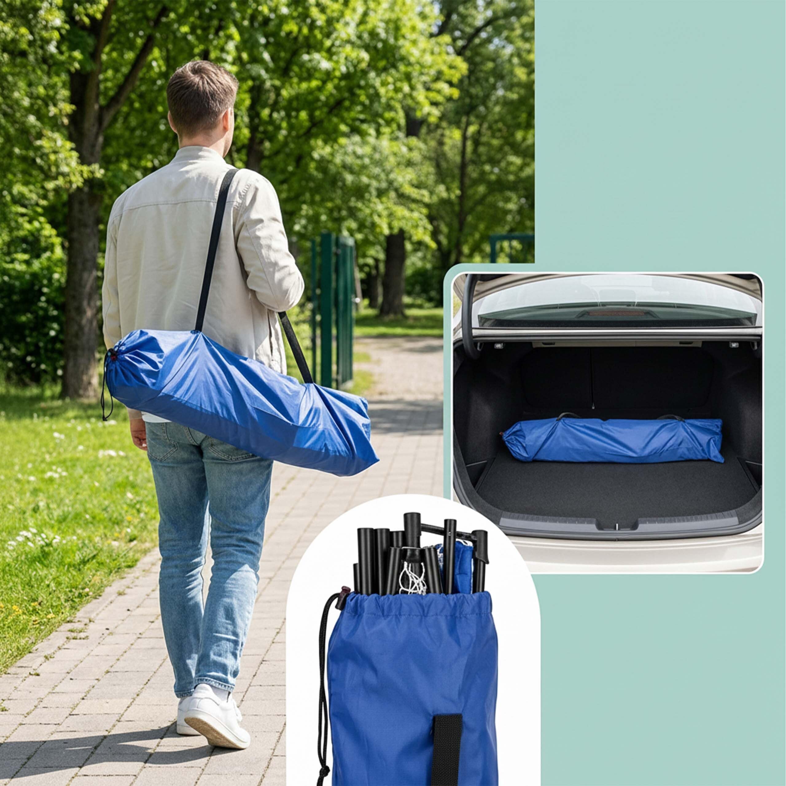 Relaxdays Badmintonnetz, höhenverstellbarer Ständer, Größe, blau/schwarz | Tragetasche, Garten & Camping, Federballnetz
