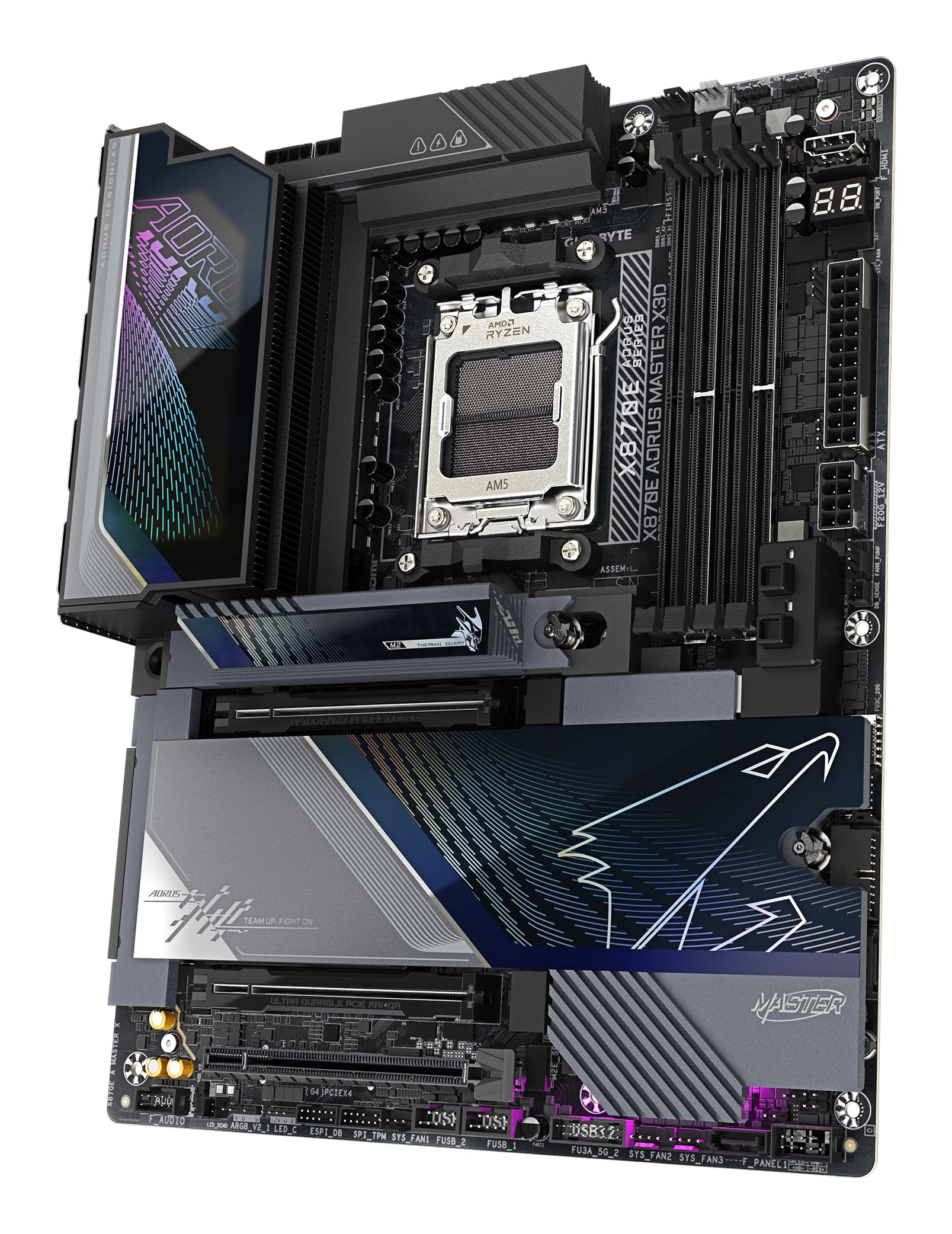 GIGABYTE Płyta główna X870E AORUS MASTER X3D - obsługuje procesory AMD Ryzen 9000, 18+2+2-fazowy cyfrowy VRM, do 9000 Hz DDR5 (OC), 2xPCIe 5.0 + 3 x PCIe 4.0, Wi-Fi 7, 10 GbE LAN, USB 4