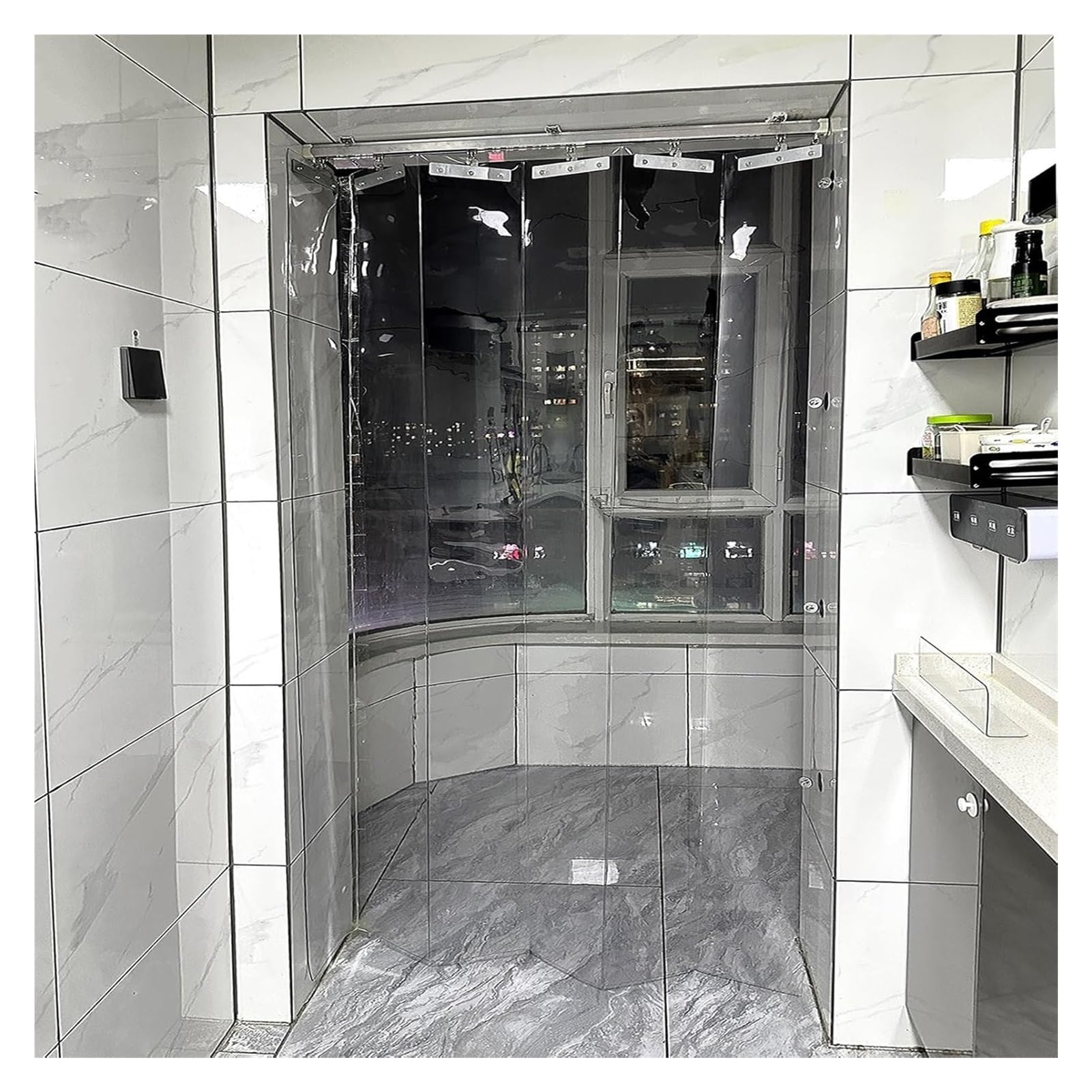 aygzb PVC Strip Curtain Kit Sliding Door Strips Curtain Folding PVC Strip Curtain Plastic Curtain Suitable for Sliding Partitions in Shopping Mall Halls(1.95x2.4m)