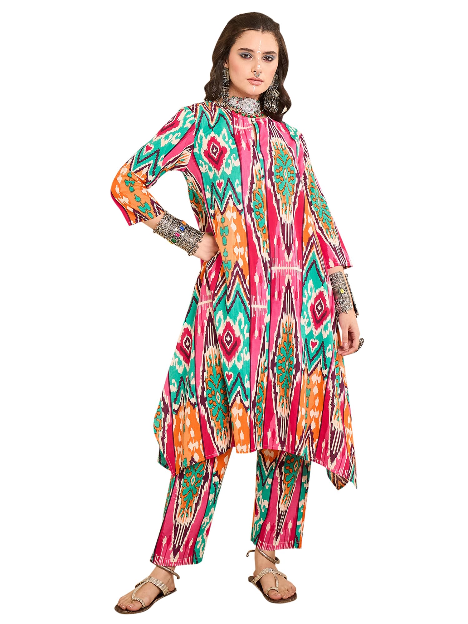 winered Ikat Printed Cotton Co-ord Set for Women-picture-25