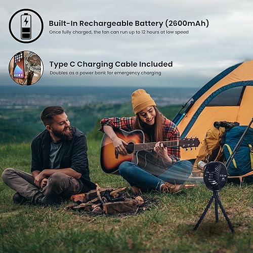 Miniatura 4 de AYL Ventilador portátil que funciona con pilas, ventilador pequeño para cochecito con luces, recargable por USB, rotación de 360, trípode flexible