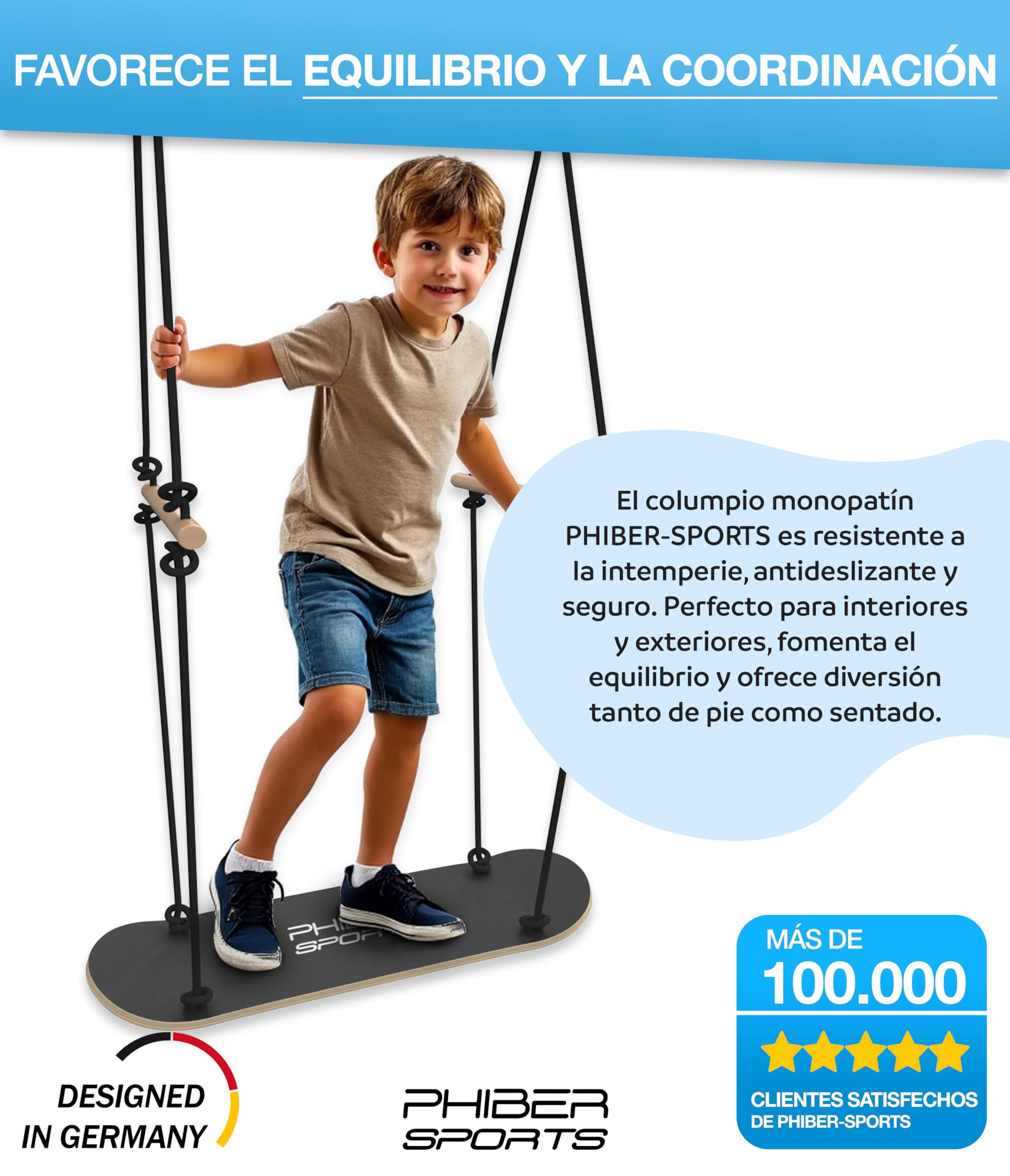 PHIBER-SPORTS columpio de skateboard al aire libre para niños - duradero, resistente al clima, antideslizante, para estar de pie y sentarse - accesorio de columpio de skateboard de madera - columpio