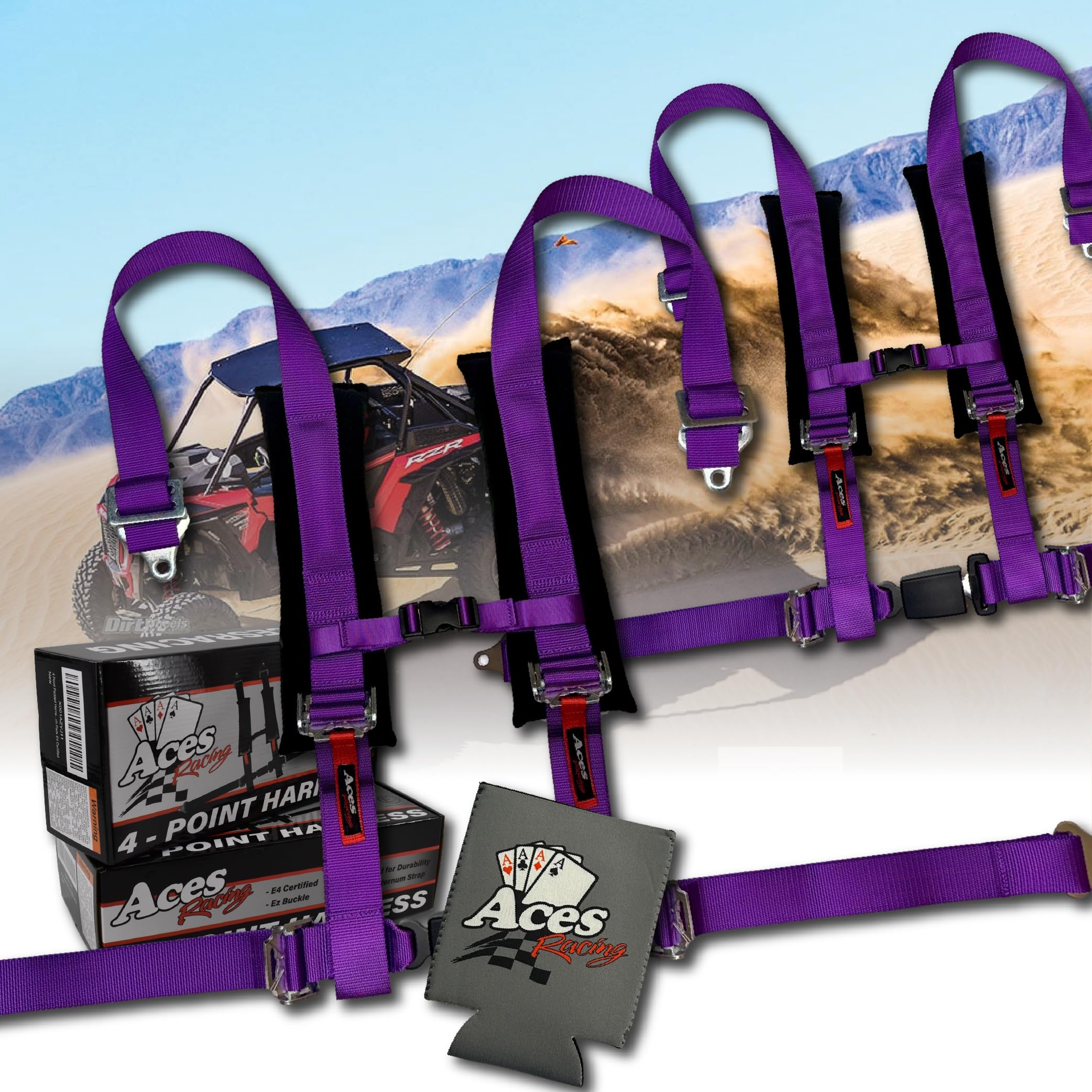 AAAA Aces Racing (Pair) 4 Point Harness with Ez Buckle (Purple) With can holder