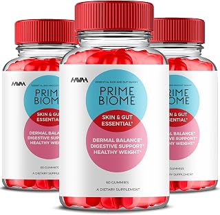 (3 Pack) Prime Biome Gummies PrimeBiome Skin & Gut Support Gummy Formula, PrimeBiome Overall Health & Wellness Vitamin B12 B6 Folic Acid Support Supplement, Prime Biome Advanced Formula (180 Gummies)