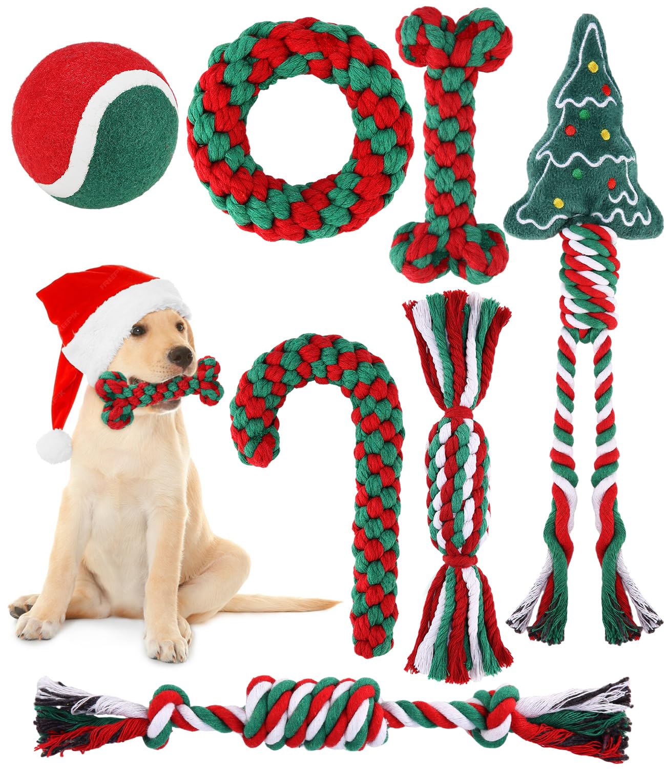 Jouet Chien Noel ASOCEA Lot De 2 Jouets En Corde Polaire Pour Chien - Jouet Interactif à Mâcher En Coton Pour Chien - Jouet De Rechange Pour Exercice En Plein Air Et