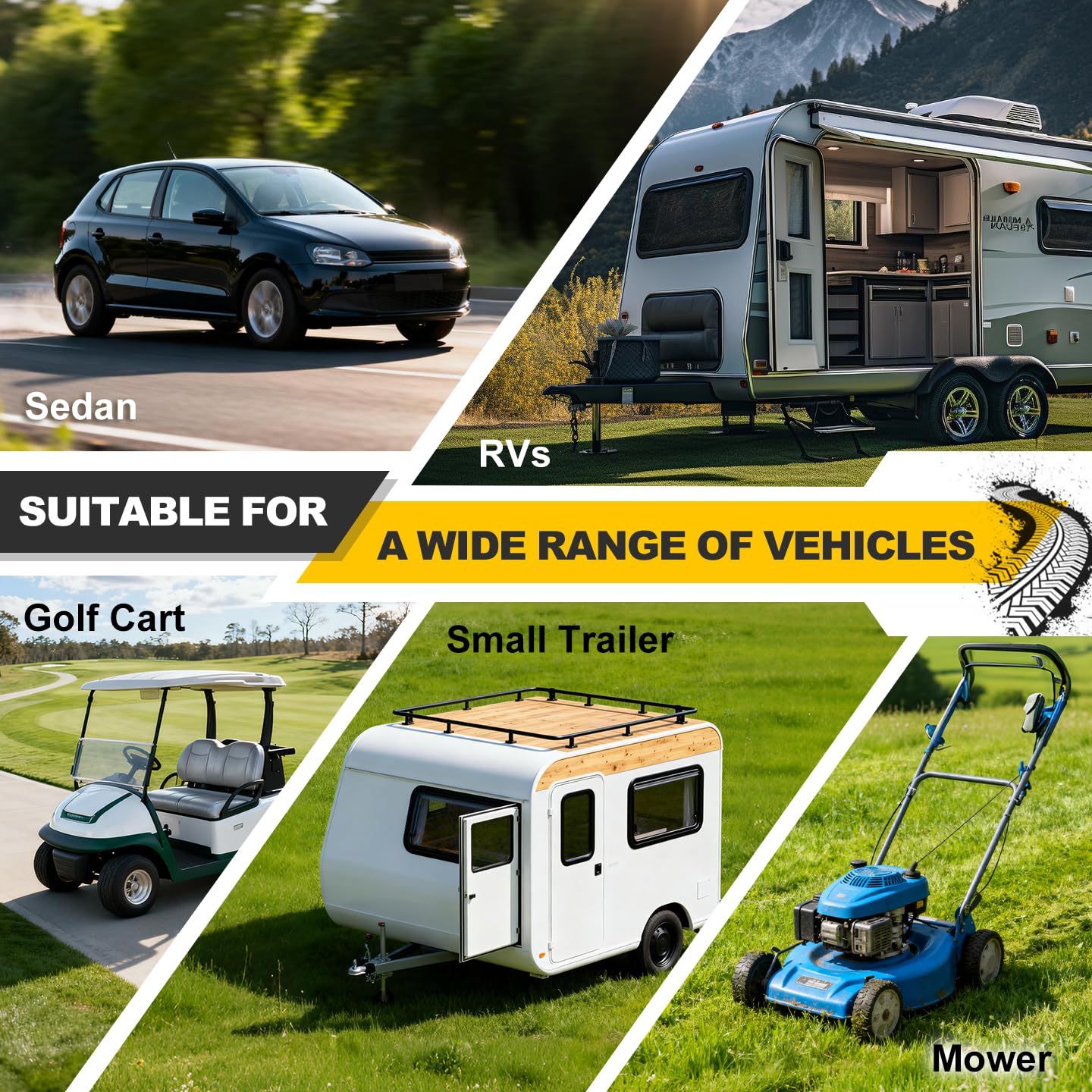 Cuñas de rueda para caravana, caravana, remolque, camión, coche, inmovilizadores y calzos de goma versátiles y resistentes, bloque de calzas de rueda con cuerda y tiras reflectantes [2 pares