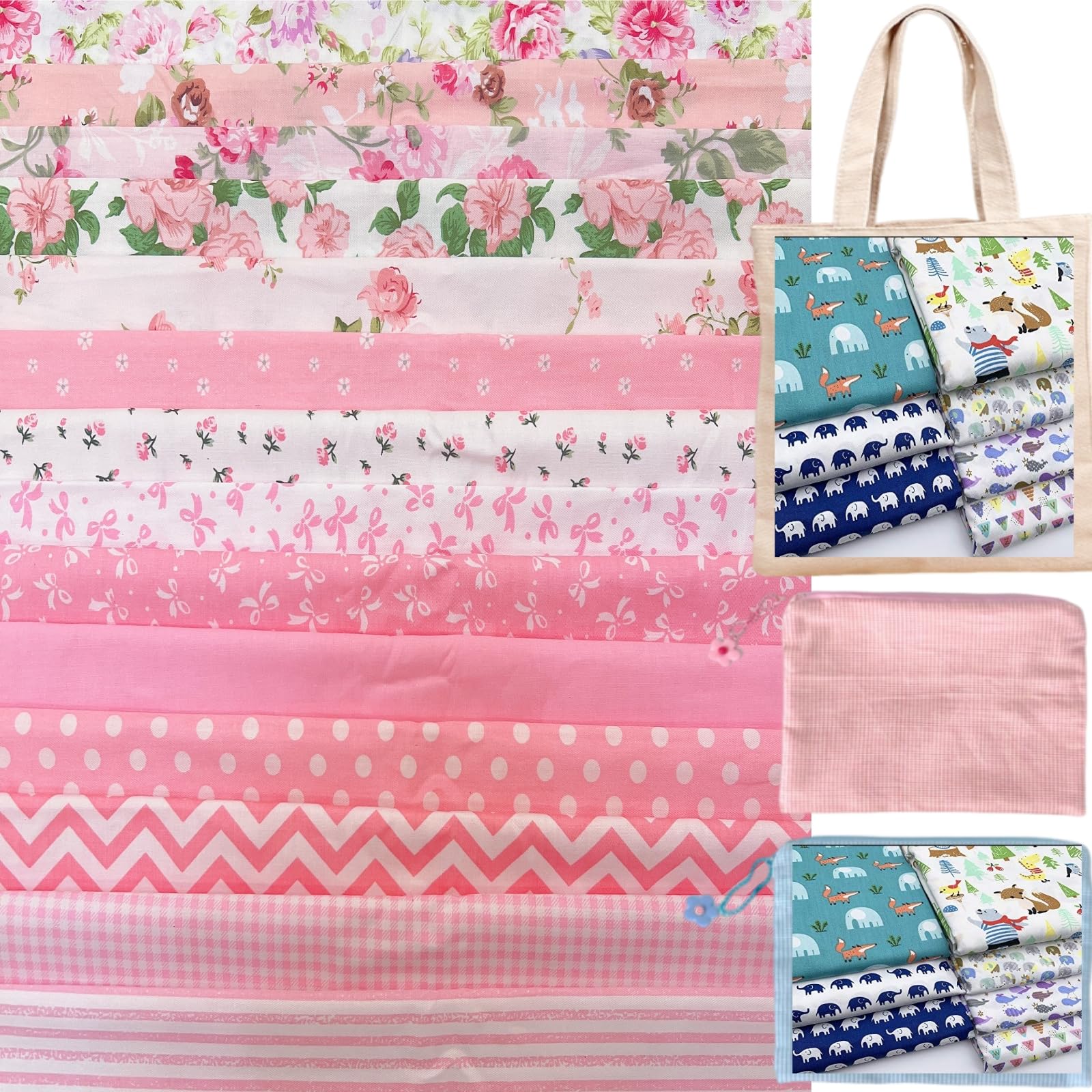 Cotton Fabric DIY Making Supplies Quilting Patchwork Fabric Fat Quarter Bundles DIY for Quilting Cotton Patchwork Cushions (14pcs Light Pink, 20" x 20")