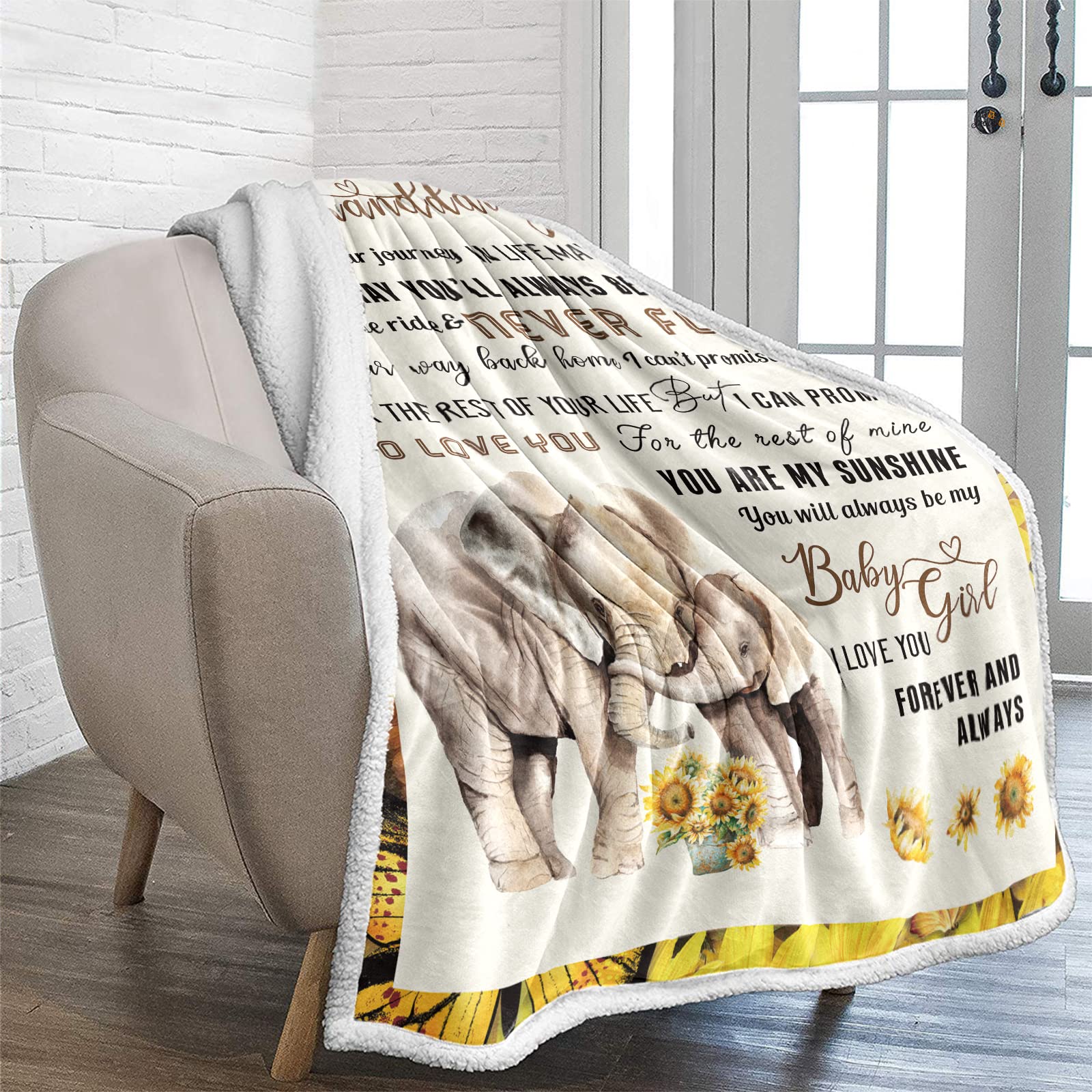 Superweiche Fleecedecke Mit Elefant & Sonnenblume – Wendbar, Gemütlich Für Couch, Bett & Reisen