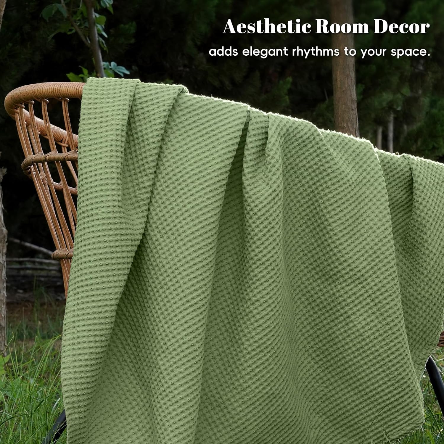 PHF 100% Cotton Waffle Weave Blanket Queen Size for Bed,Snag Proof Lightweight Breathable Moisture-Wicking Throw for Couch,Great for Layering in Cold Weather,Machine Washable, Home Decor-Loden Green - Image 7