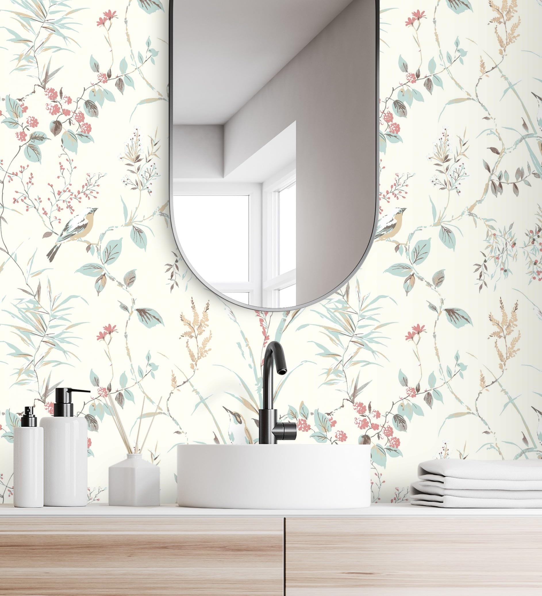 GAULAN 681950 - Papel pintado de ramas flores y pájaros estilo romántico para pared salón dormitorio pasillo comedor - Rollo de 10 m x 0,53 m
