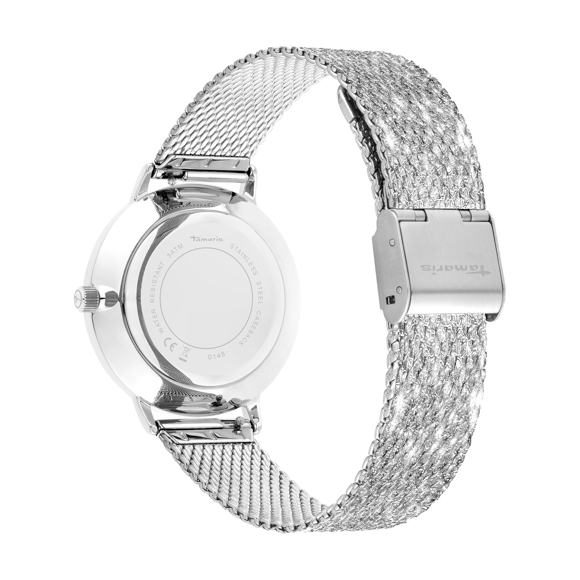 Tamaris Armbanduhr Damen Quarzuhr Analog 36mm, mit Edelstahl Armband, Glitzer, 3 ATM Wasserdicht