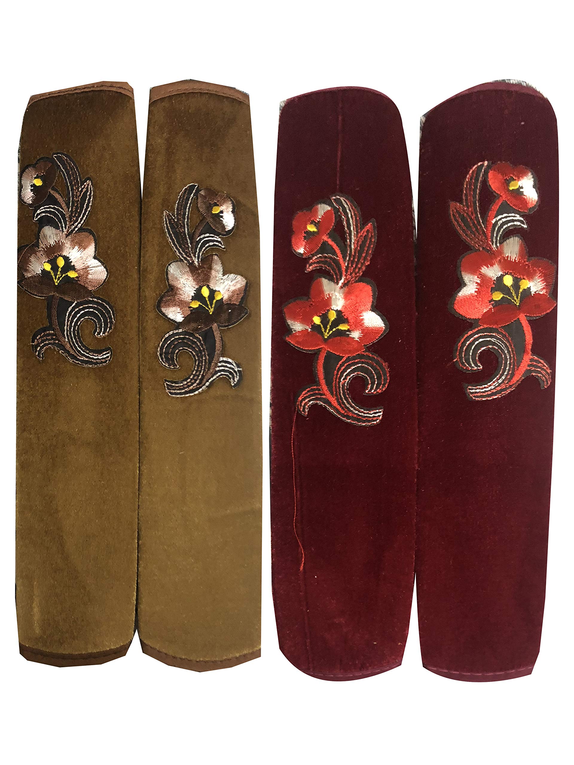 LaVichitra Multi-Purpose Handle Cover for Car/Refrigerator/Oven Kitchen Decor, Velvet (2 Pair-Red&Brown)