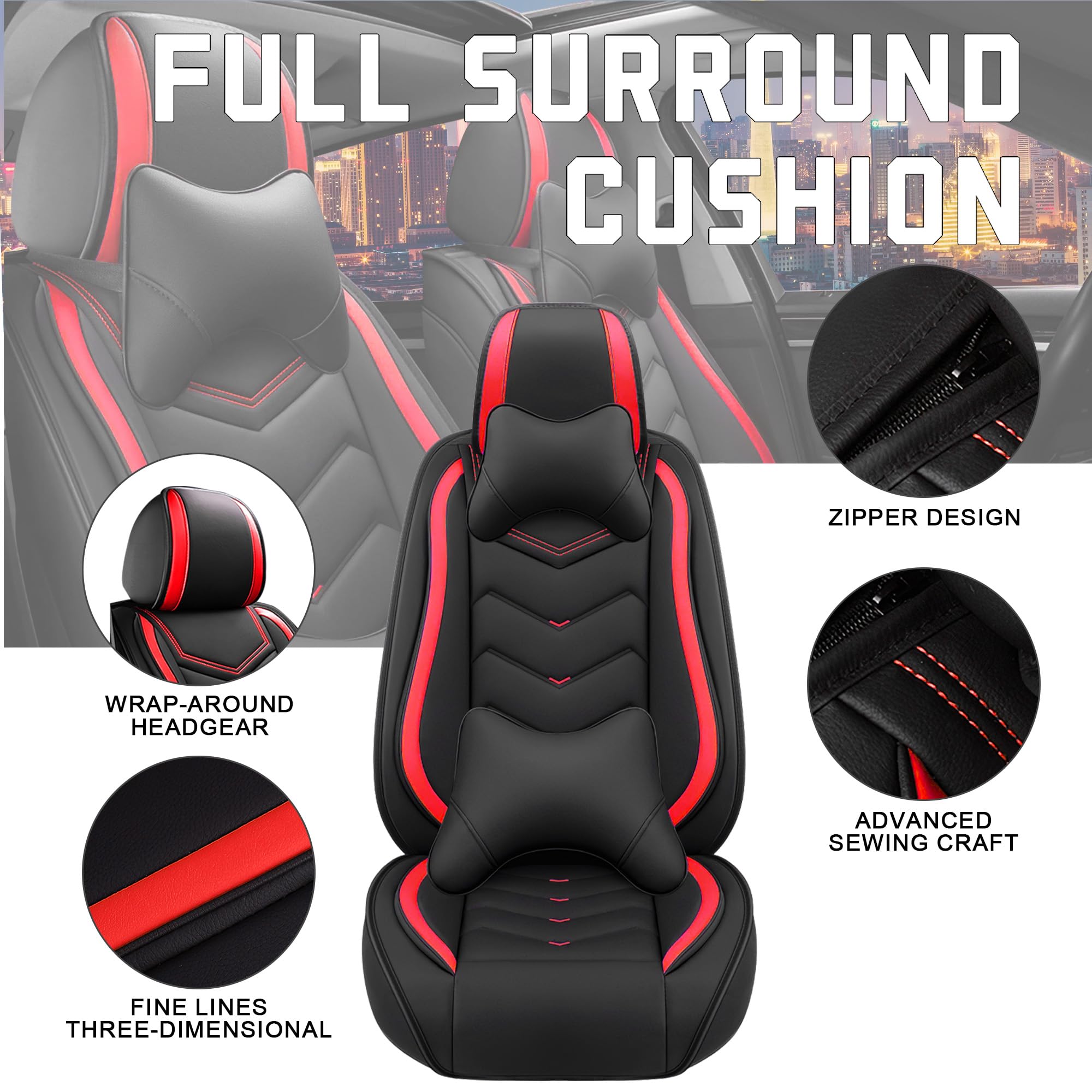 Car Seat Covers for Honda Civic 2000-2025, Stylish Sport Seat Cover, Premium Nappa Leather Car Seat Cover. Automobile Seat Covers Sets.(Luxury 5 Seats/Black Red)