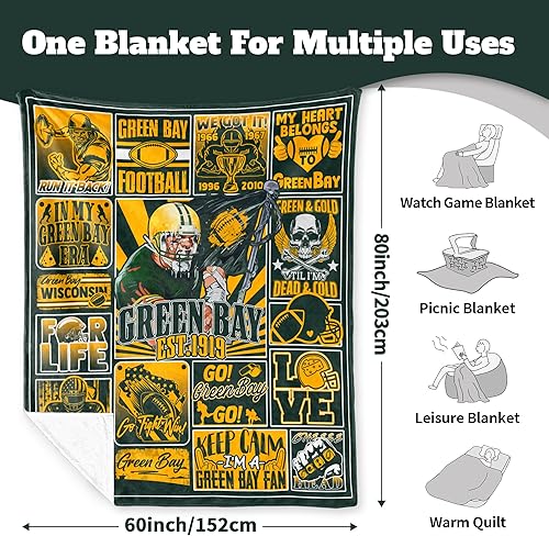 Miniatura 6 de Manta de fútbol para fanáticos, regalos para hombres de 80 x 60 pulgadas, manta deportiva para mujer, estilo de fútbol, equipo acogedor, sofá cama.