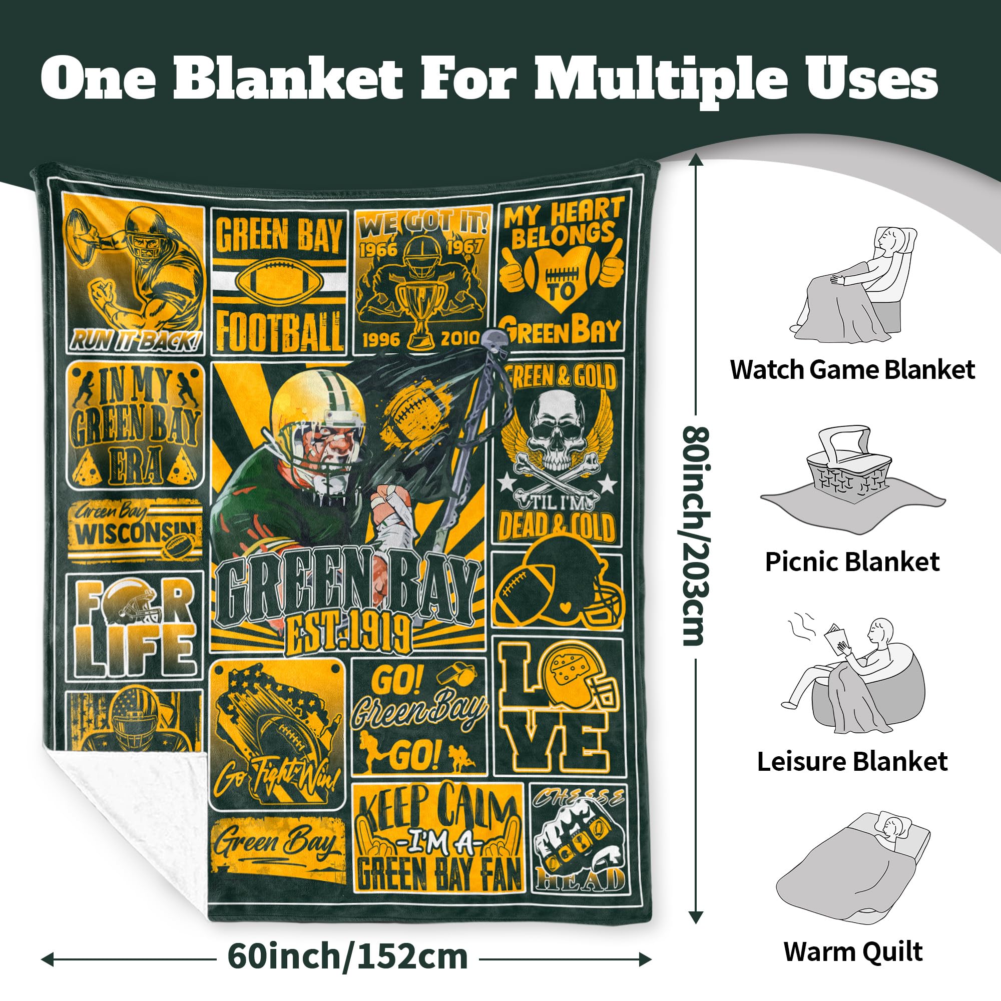 Fußballdecke, Merch für Herren, Fußball-Geschenke für Männer und Frauen, 203,2 x 152,4 cm | Kuschelige Überwurfdecke im Fußball-Stil für Bett, Couch