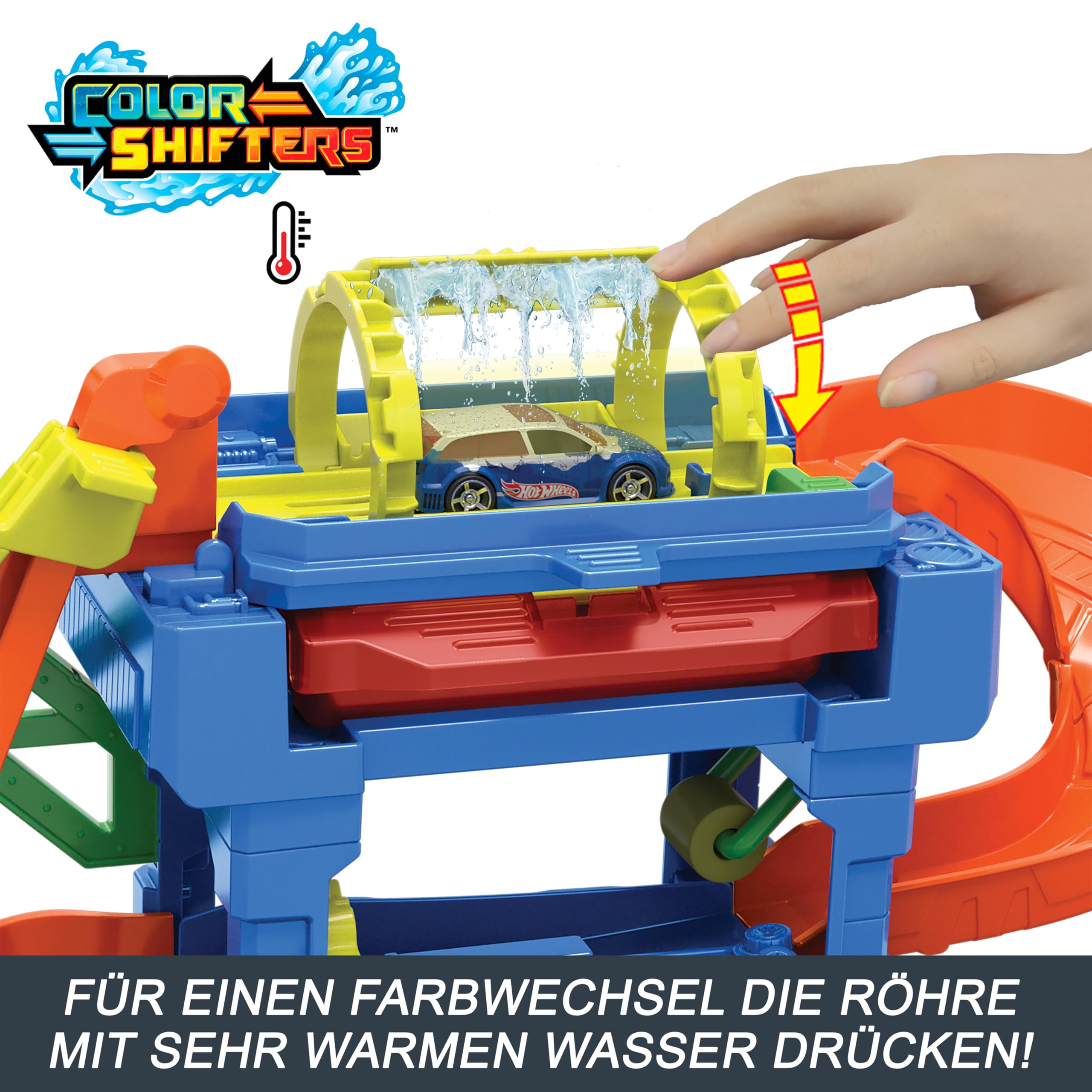 Hot Wheels Let's Race Netflix - City Spielzeugauto-Trackset, Farbwechsel-Tunnelautowaschanlage mit 1 Farbwechselfahrzeug im Maßstab 1:64, HTN80