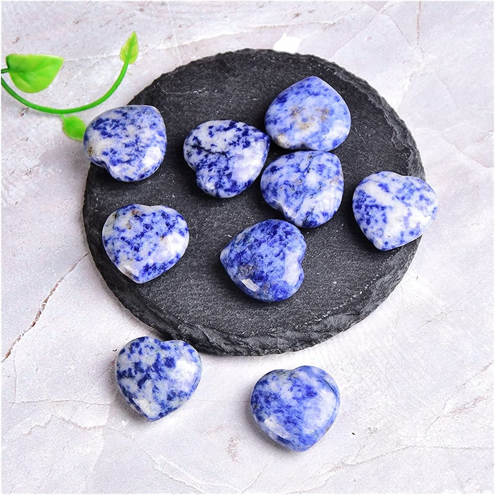 Piedra de cuarzo azul natural tallada en forma de corazón para meditación y brico