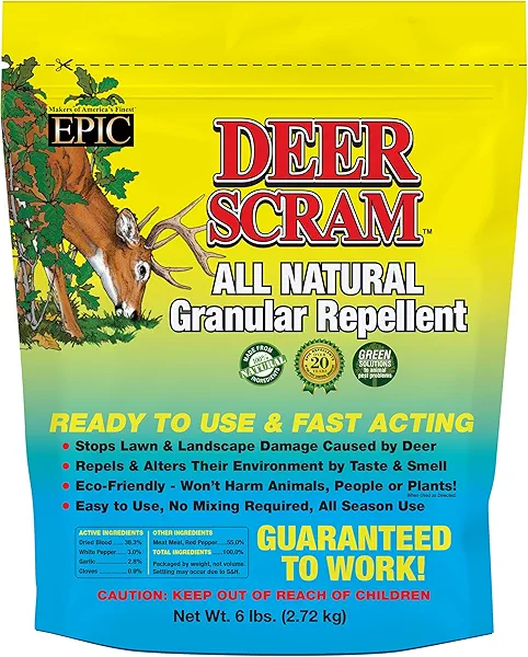 EPIC REPELLENTS Deer Scram All Natural Granular Repellent - All-Natural, Animal, People and Pet Safe Granule (6 lb Bag)