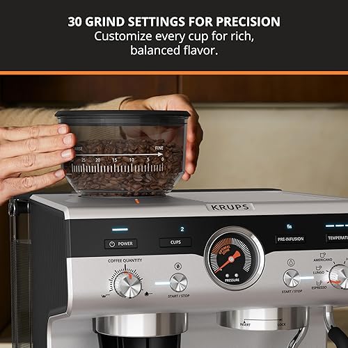 Miniatura 4 de KRUPS Máquina de café expreso de precisión con molinillo, máquina de café con leche y capuchino, presión de bomba + varita de vapor espumador de