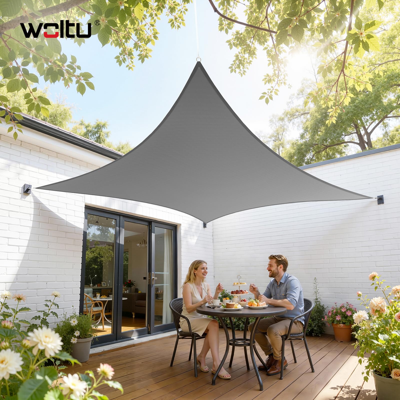 WOLTU Toldo Vela Impermeable Rectangular 4x5 m Poliéster Protección Rayos UV Intemperie para Patio Exteriores Jardín Color Arena Gris