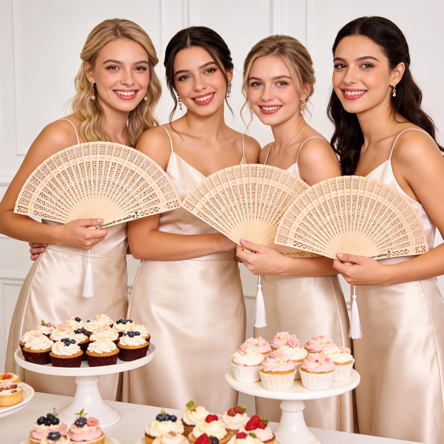 MOSADO 10-500Pcs Personalized Wedding Fans for Guests Bulk Custom Fan Wooden Folding Hand, for Wedding Graduation Birthday Party Guest (50)