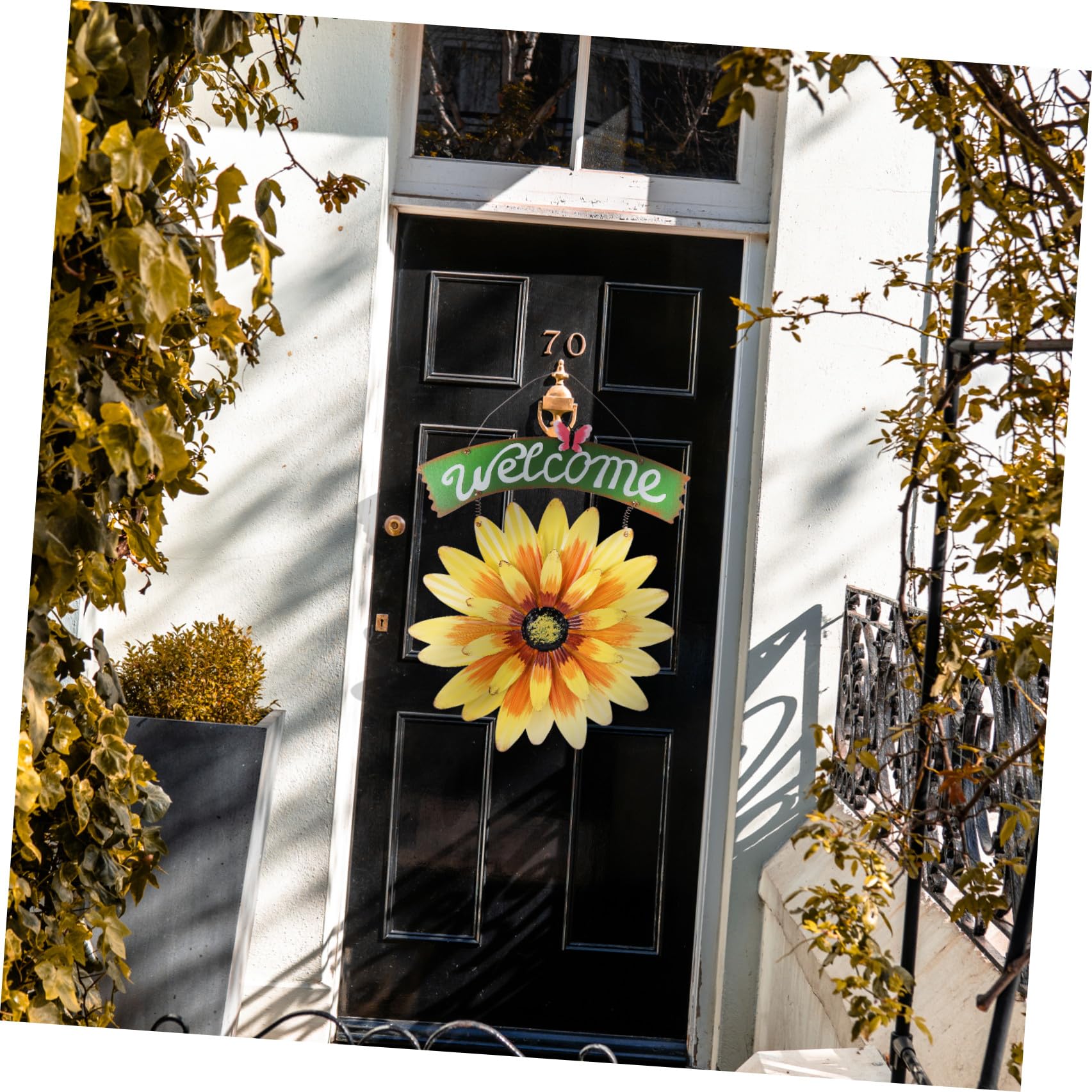 Targa Benvenuto a Girasole in Ferro per Porta Decorativa | Giallo, Sagoma Floreale, per Matrimoni e Negozio, Ornamento da Parete, Stile Bello e Vistoso