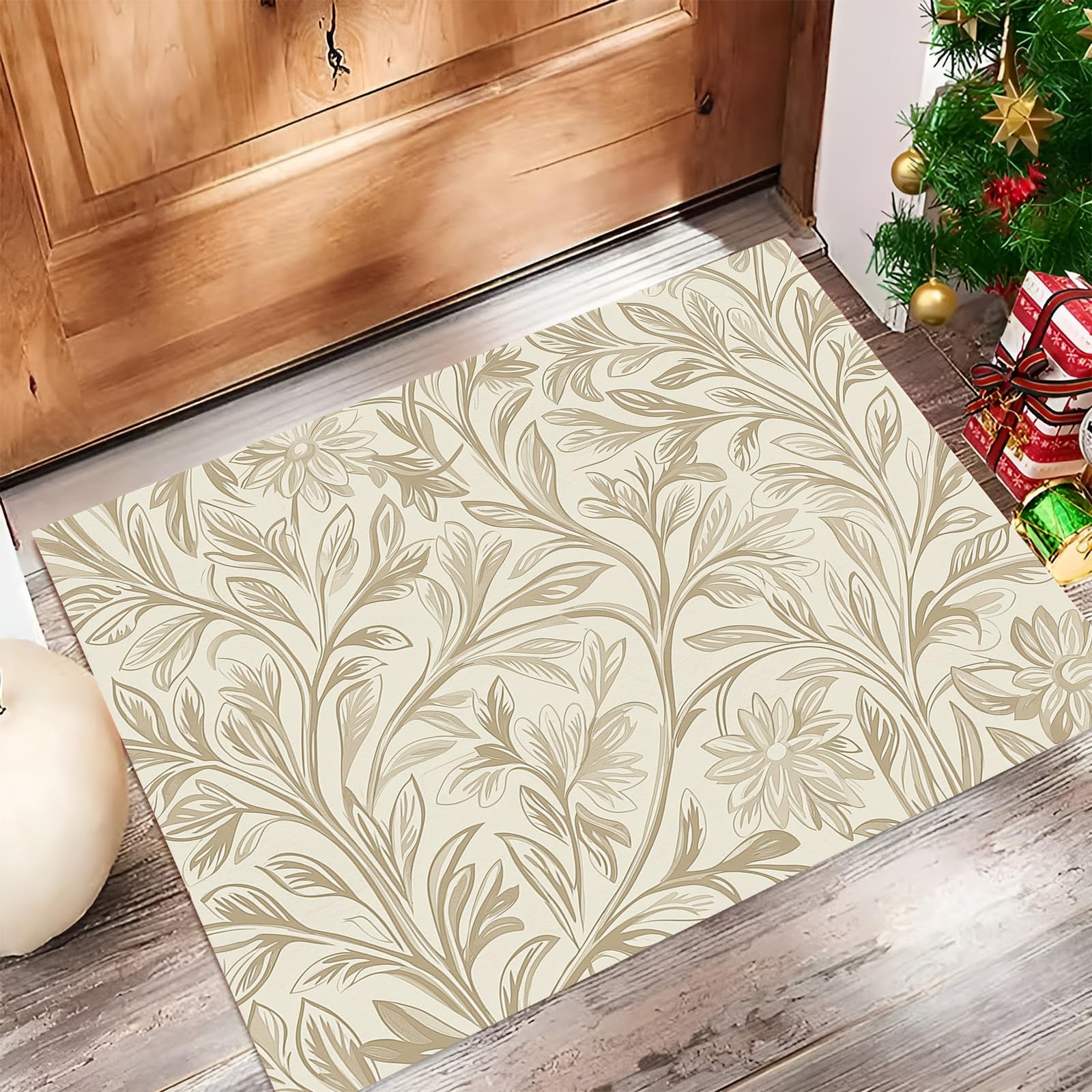 Tapis d'entrée lignes feuilles 80x120 cm en fibres douces haut de gamme