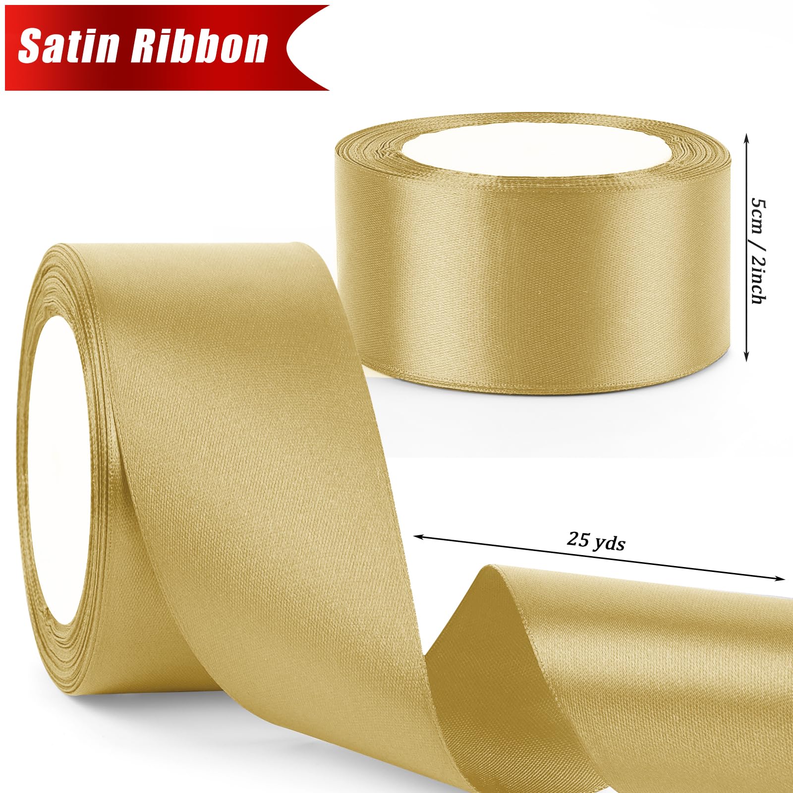 GXFCING Gold Ribbon 50mm Wide, 46M Thick Gold Satin Ribbon Christmas Ribbon for Gift Wrapping Crafting, DIY Sewing, Hair Bows - Image 2