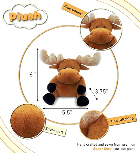 Miniatura 3 de DolliBu - Peluche de alce de peluche, alce sentado suave, abrazable, adorable juguete de peluche de alce marrón, lindo regalo de vida salvaje