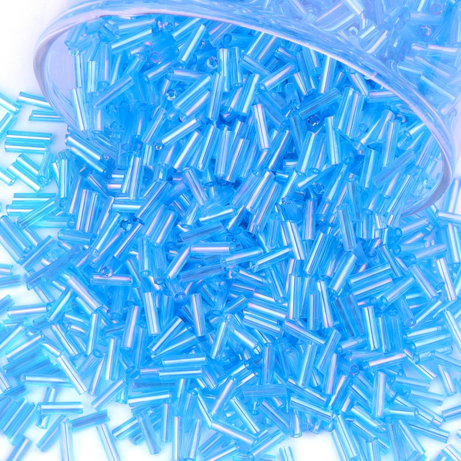 4000 Stück Seeblau Röhrenperlen,Tube Perlen für Armbänder, 7x2mm Gerade Röhrchen Perlen, Kleine Glasperlen Bastelperlen für DIY Halskette Ohrring Handwerk