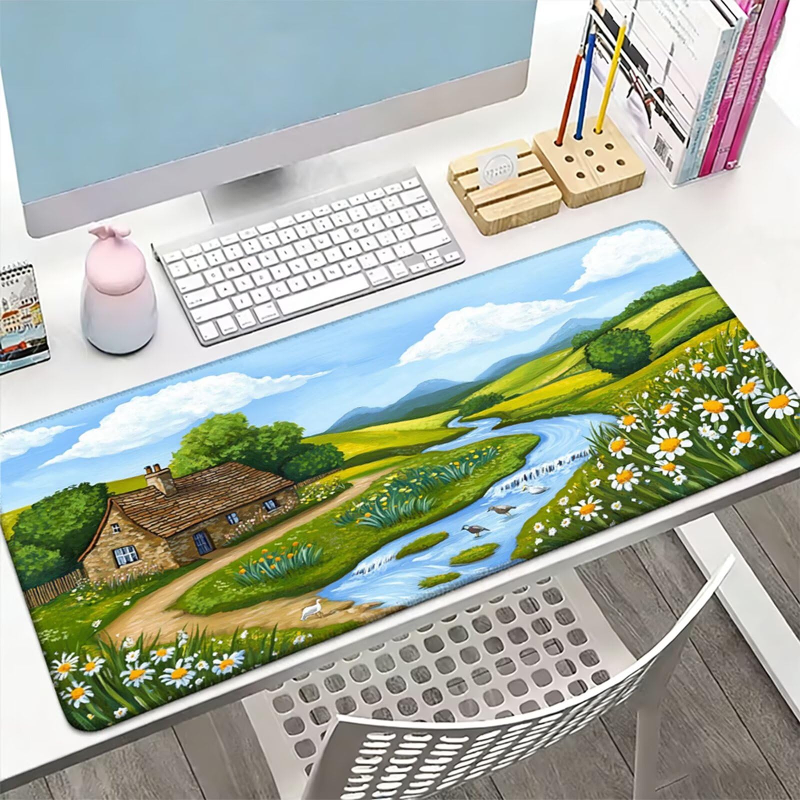 Podkładka pod mysz XXL 1400 x 600 x 3 mm, duża zielona podkładka pod mysz z wodoodporną i antypoślizgową grządką pod ręką biurko zszyte krawędzie, poprawia precyzję i szybkość dla gracza W-152
