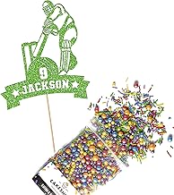 Cakeshop Cake Decoration Pack | Cricket Theme Premium Double Sided Glitter Card Cake Topper Sign & 25g Party Pack of Cake Sugar Sprinkles | Custom Name & Age Cake Decorations (Green)