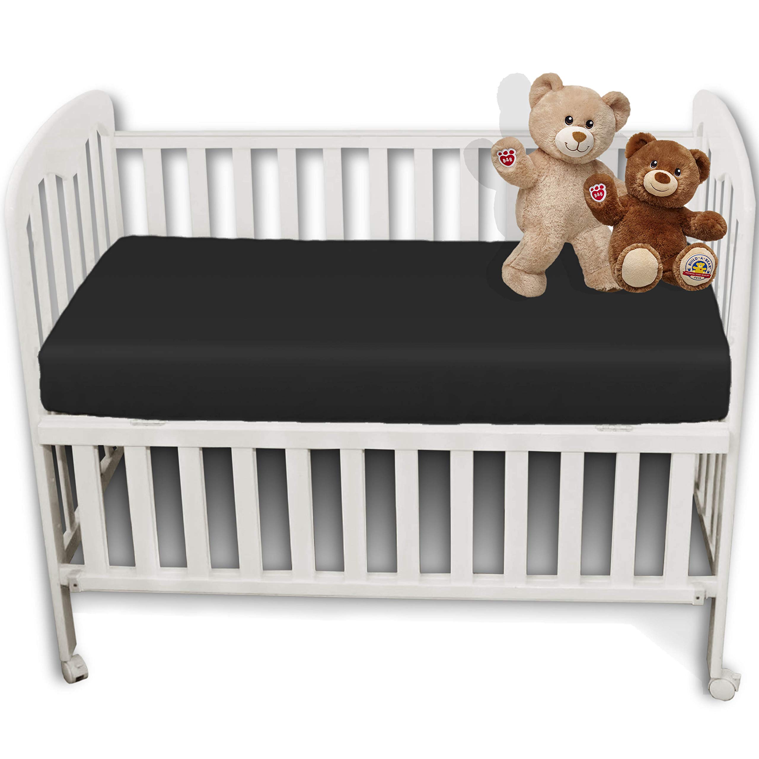 Nursery Baby Cot Fitted Sheet 60 x 120 cm – Ultra Soft & Breathable Crib Mattress Cover – Elasticated Snug Fit for Toddler & Junior Beds – Durable, Machine Washable (Black)