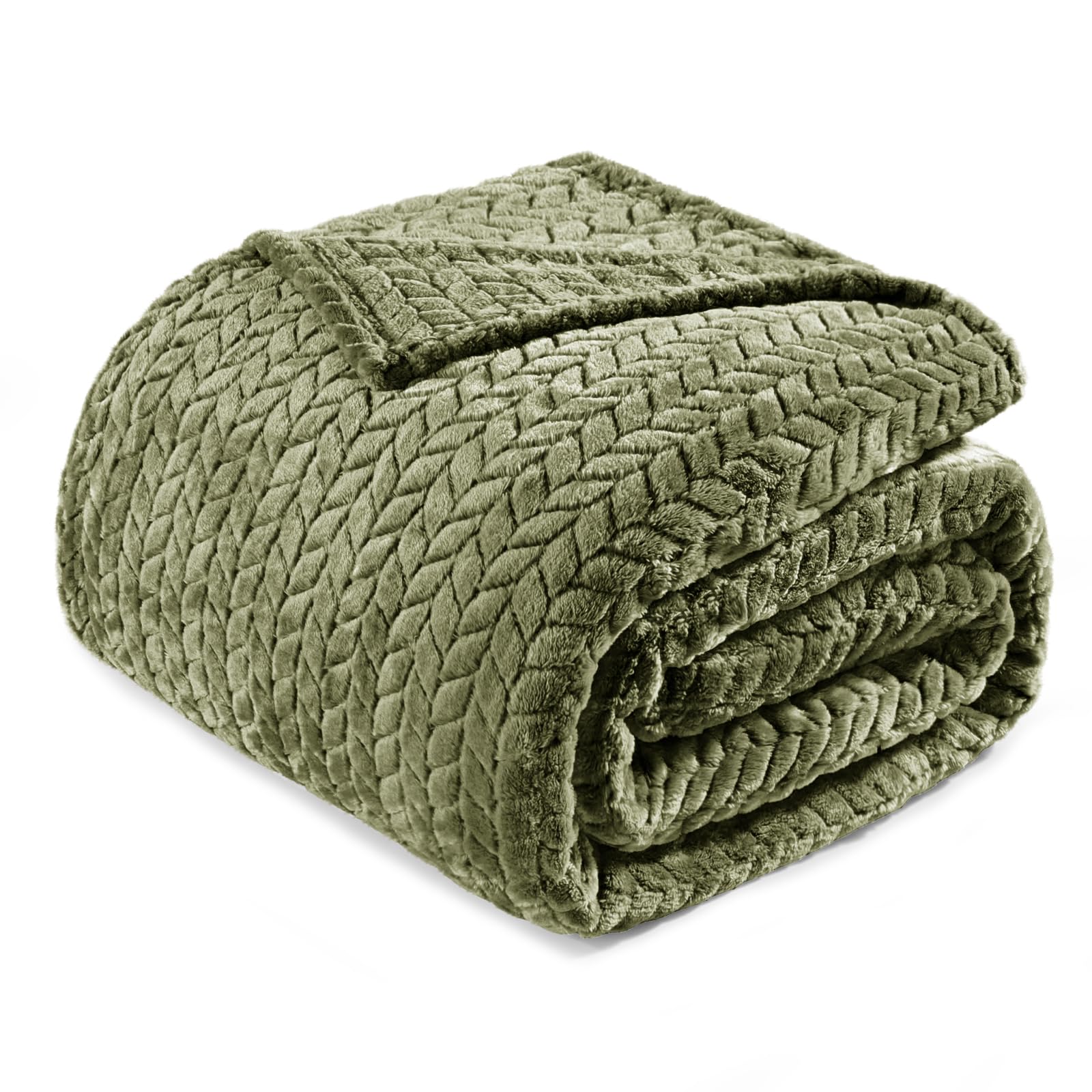 Exclusivo Mezcla Fleece King Size Blanket for Bed, 90x104 Inches Soft Cozy Jacquard Flannel Blankets, Lightweight Fuzzy Plush Warm for Winter, Olive