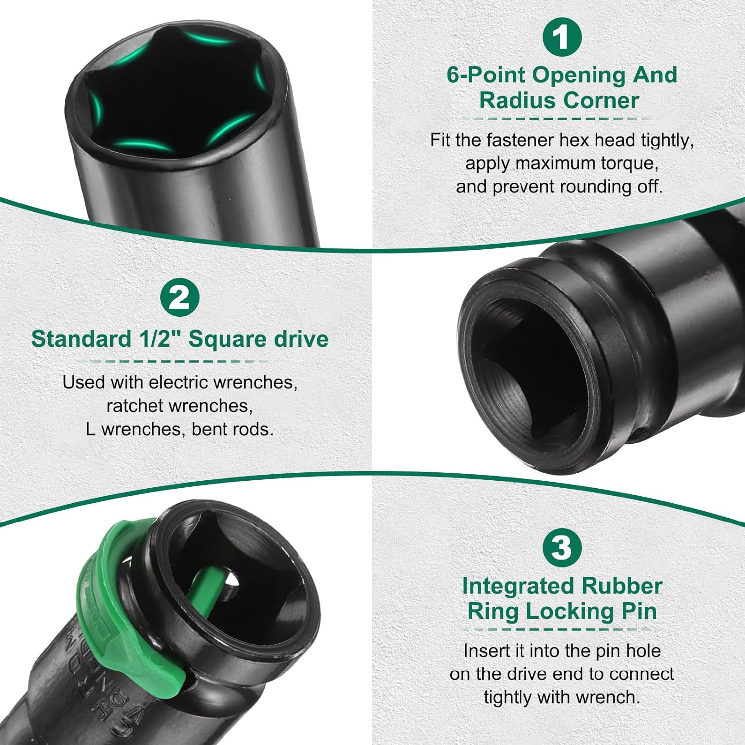 HARFINGTON 3pcs 6 Point Deep Impact Socket 1/2" Drive 30mm Metric Standard Socket Cr-Mo Steel Spindle Axle Hex Nut Bolt Sockets with Rubber Ring Locking Pin