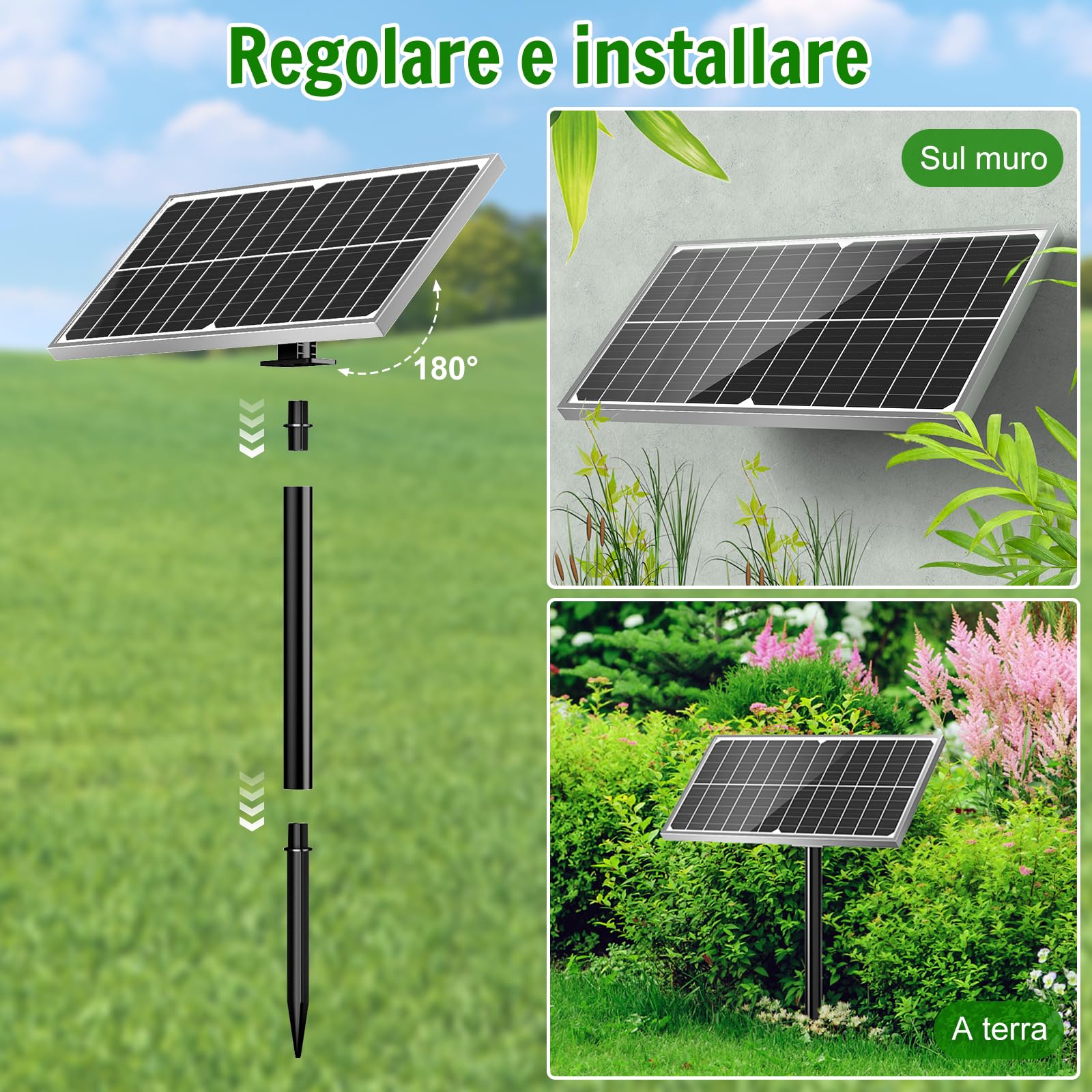 AMZtime 15W Fontana Solare, 2024 Aggiornato Fontana Solare per Esterno, Pompa Stagno Solare per Esterno, Pompa Solare per Bagno Uccelli, Stagno, Giardino, All'aperto e al coperto
