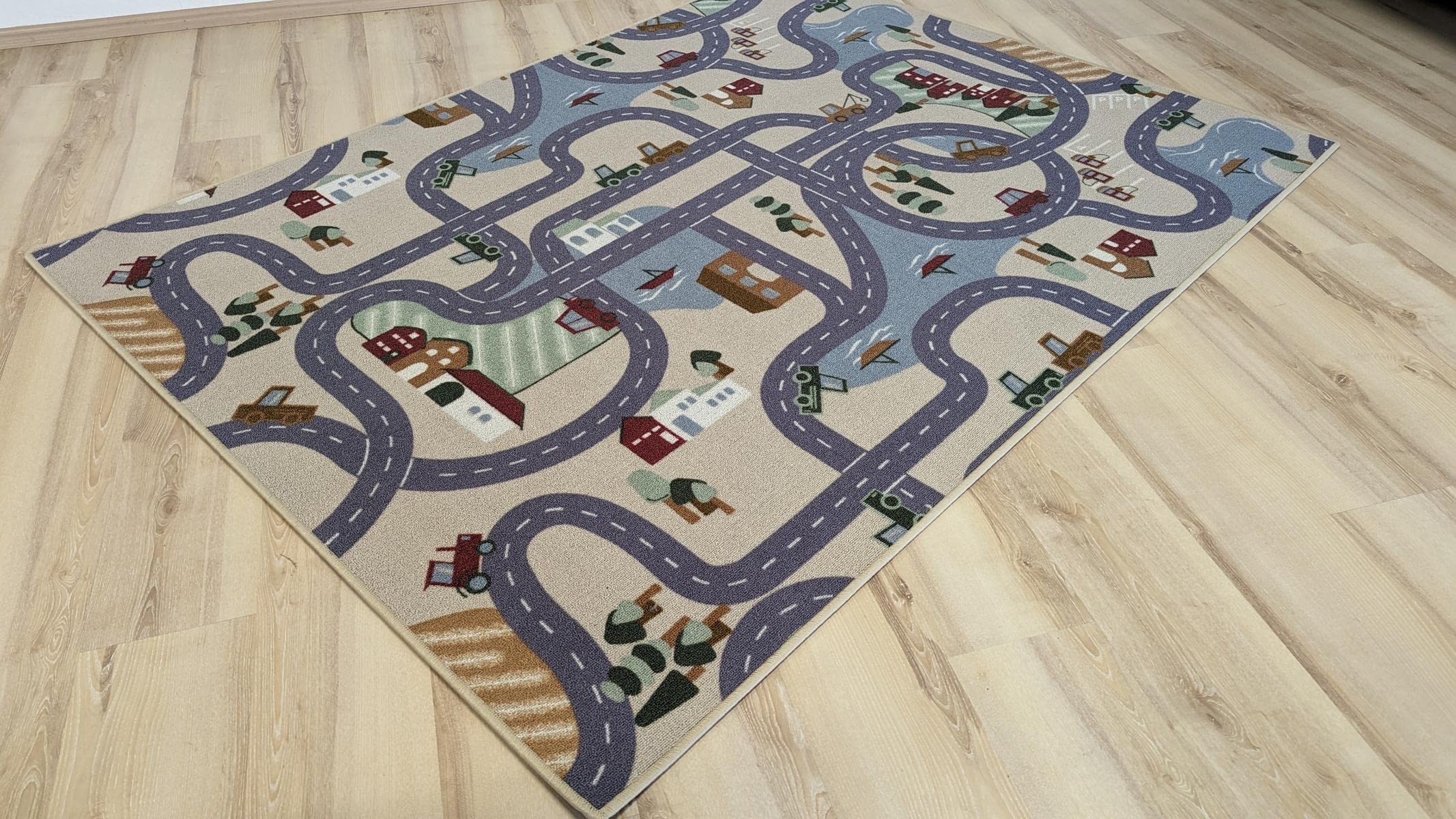 Kinderteppich Straßenteppich Scanroad beige grau Spielteppich Autos (150 x 200 cm)